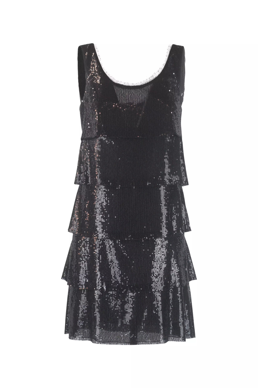 Black Sequin Tiered Flapper Mini Dress
