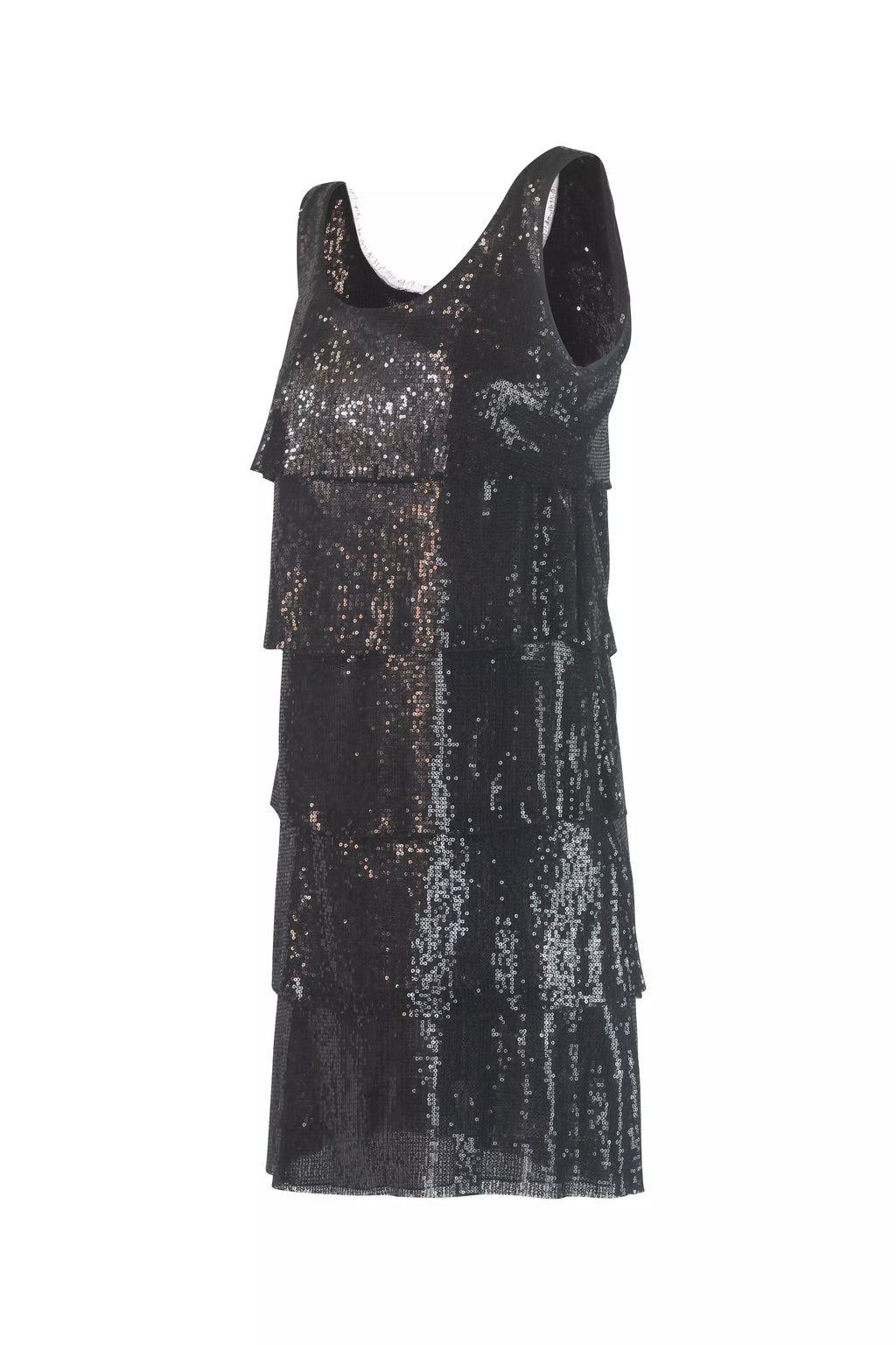 Black Sequin Tiered Flapper Mini Dress