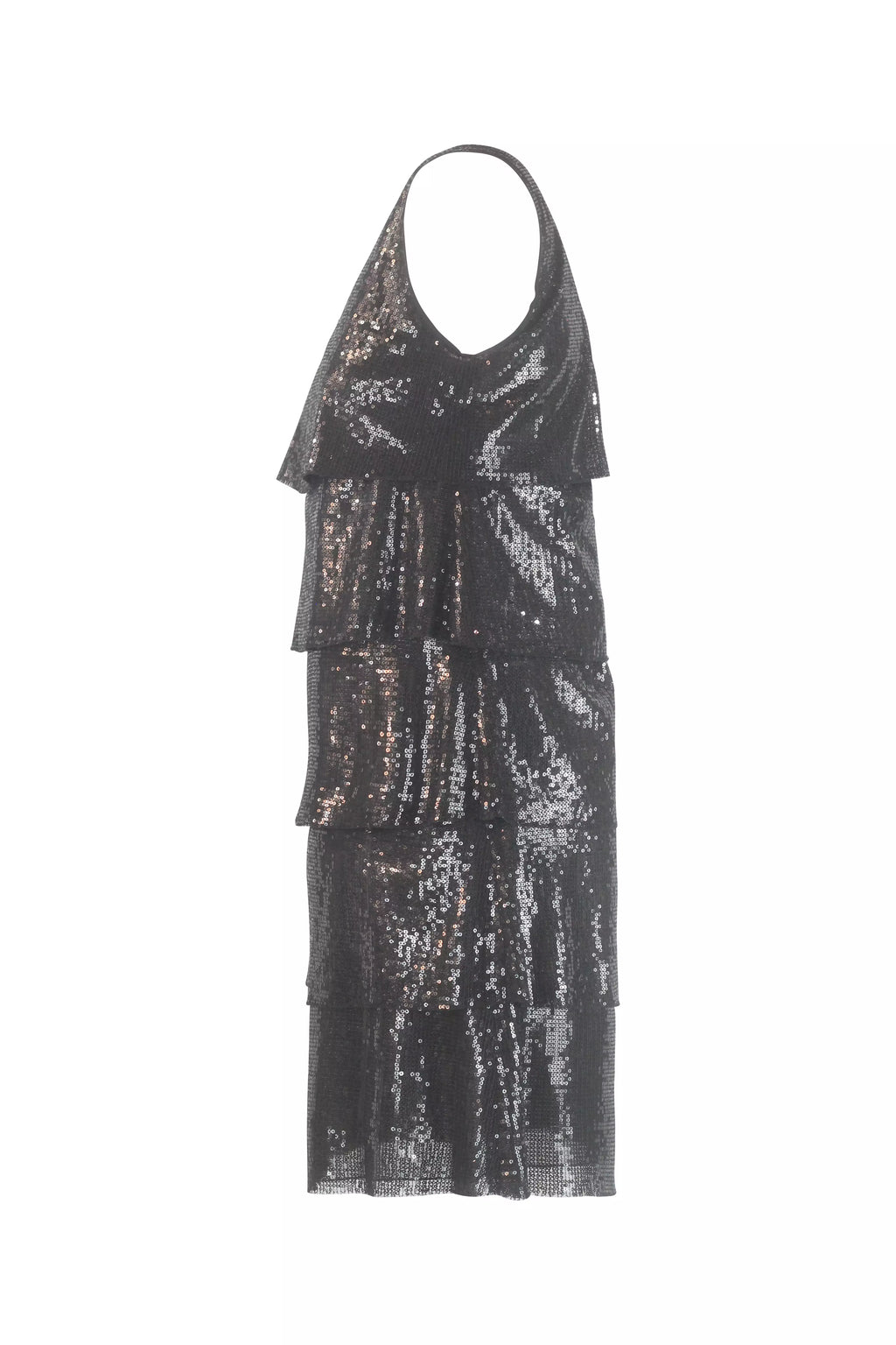 Black Sequin Tiered Flapper Mini Dress