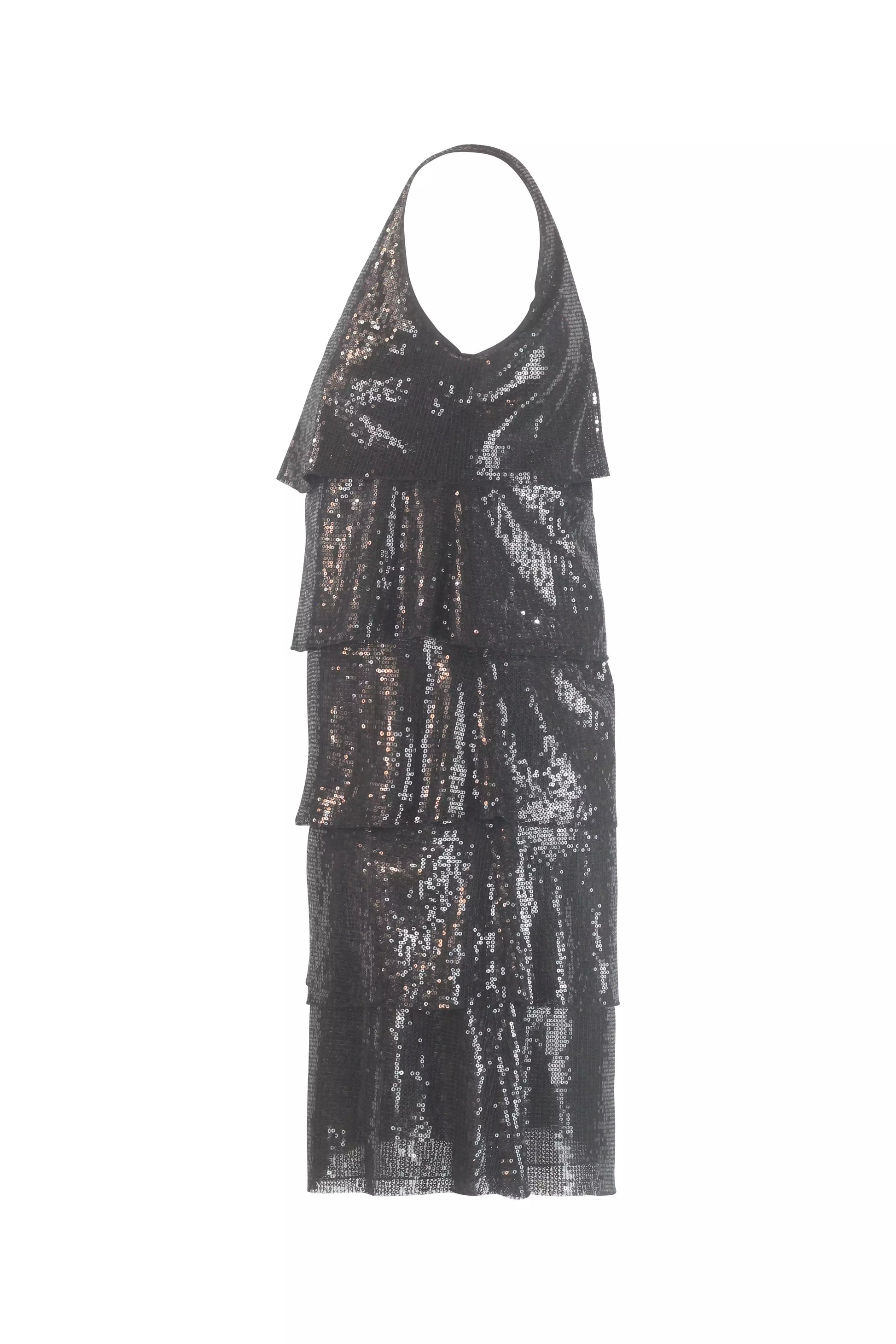 Black Sequin Tiered Flapper Mini Dress