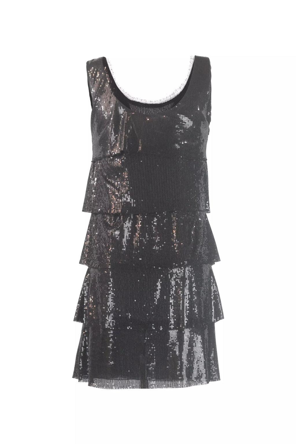 Black Sequin Tiered Flapper Mini Dress