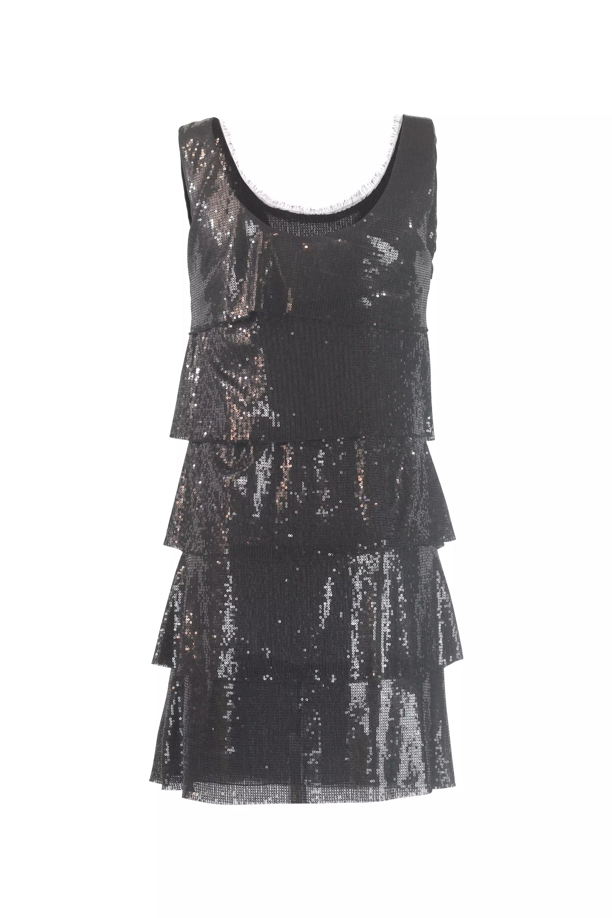 Black Sequin Tiered Flapper Mini Dress
