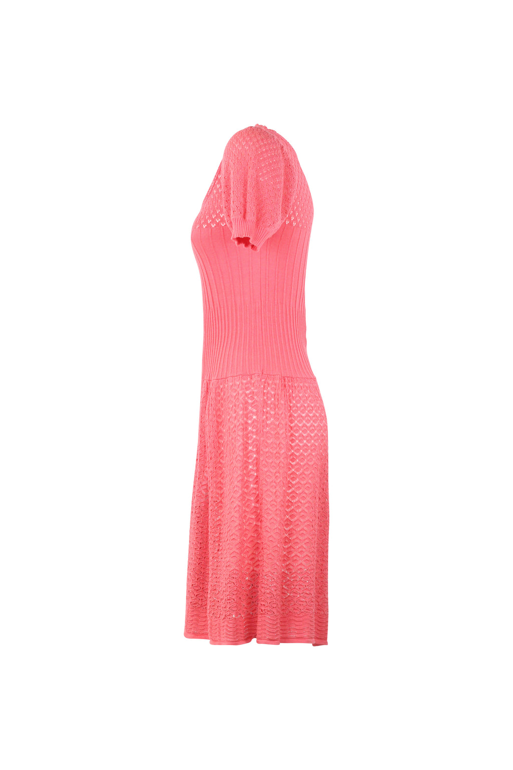 Pink Knit Puff Sleeve Fit & Flare Dress