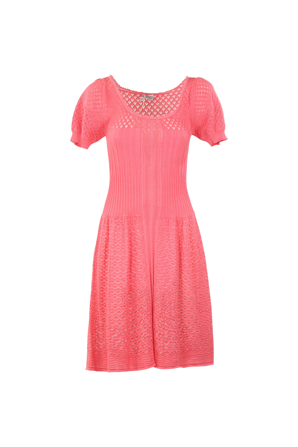 Pink Knit Puff Sleeve Fit & Flare Dress