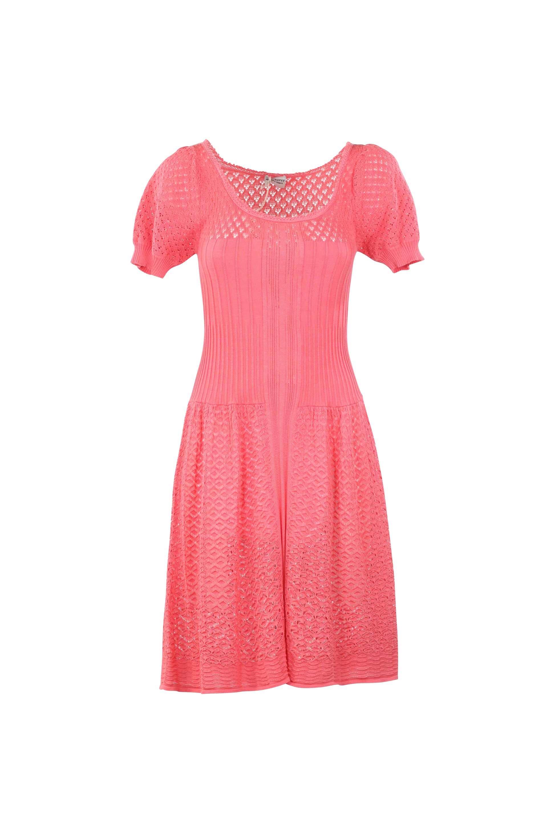 Pink Knit Puff Sleeve Fit & Flare Dress