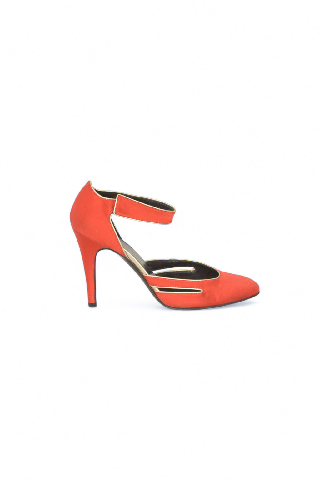 Orange Satin Heels with Ankle Velcro Strap