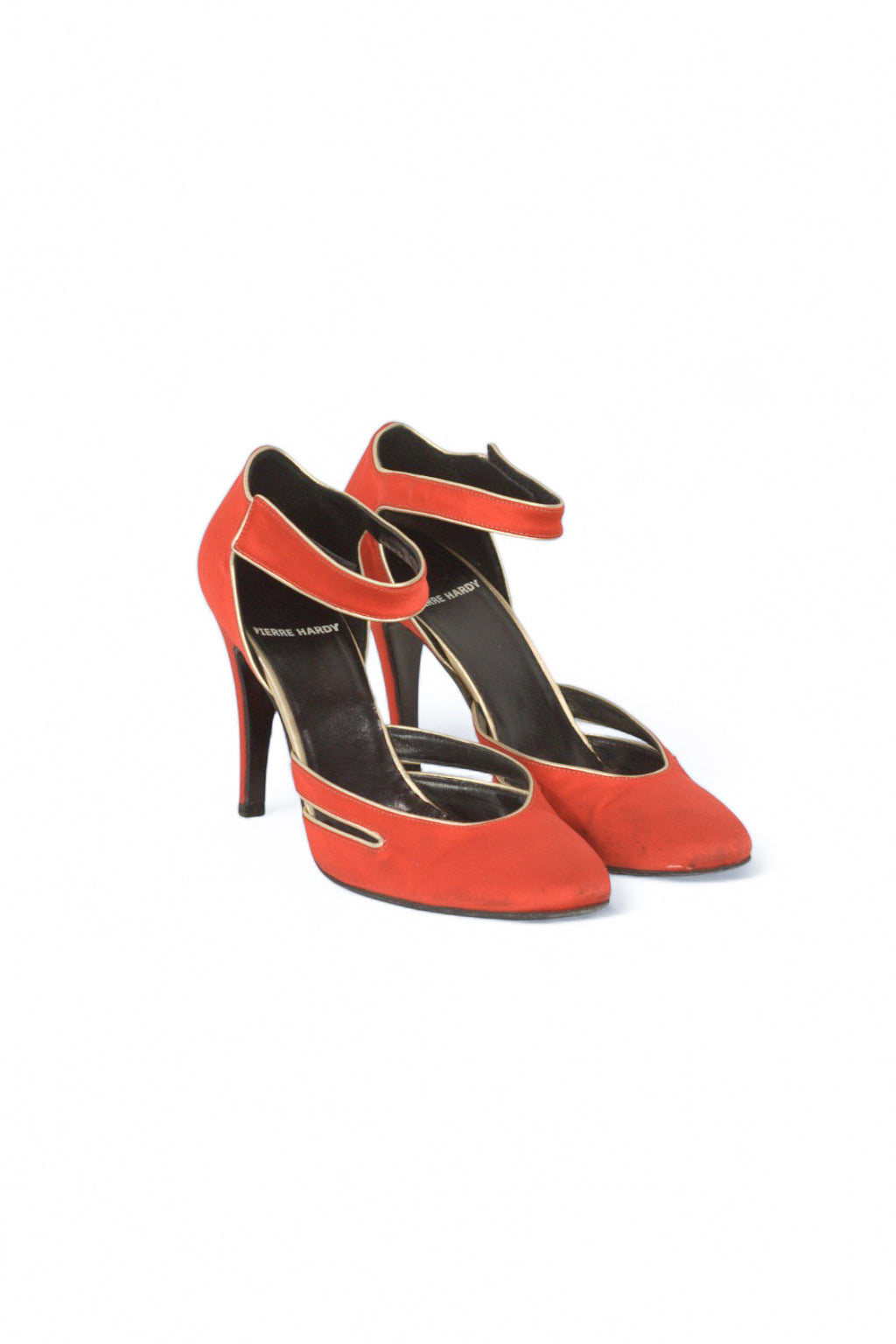 Orange Satin Heels with Ankle Velcro Strap