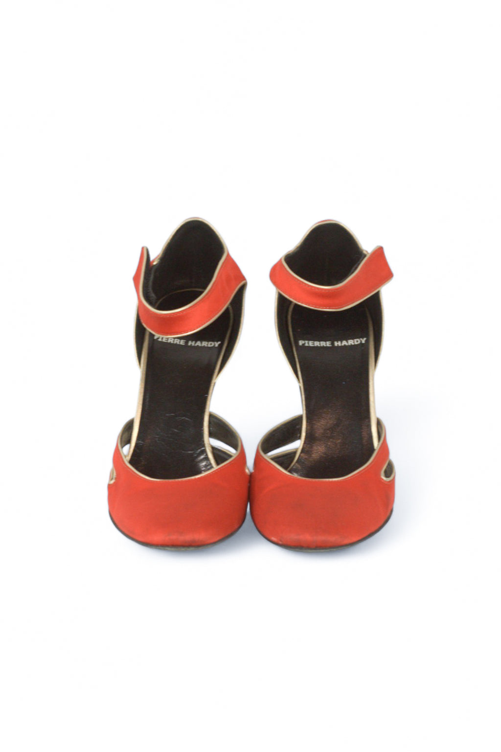 Orange Satin Heels with Ankle Velcro Strap
