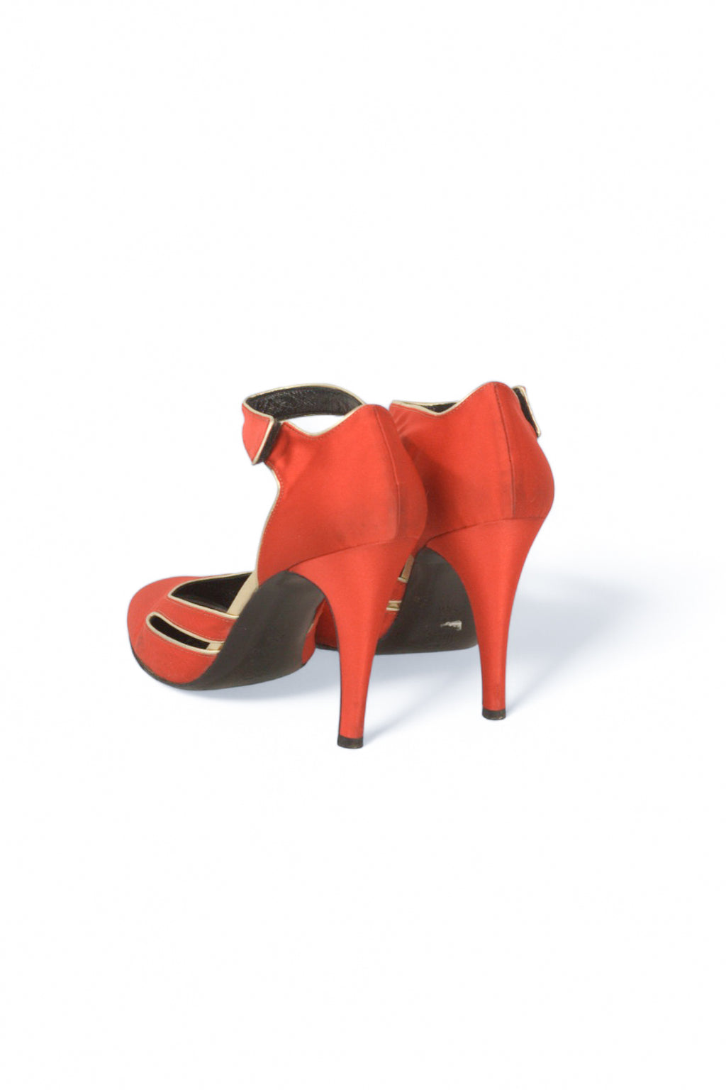 Orange Satin Heels with Ankle Velcro Strap