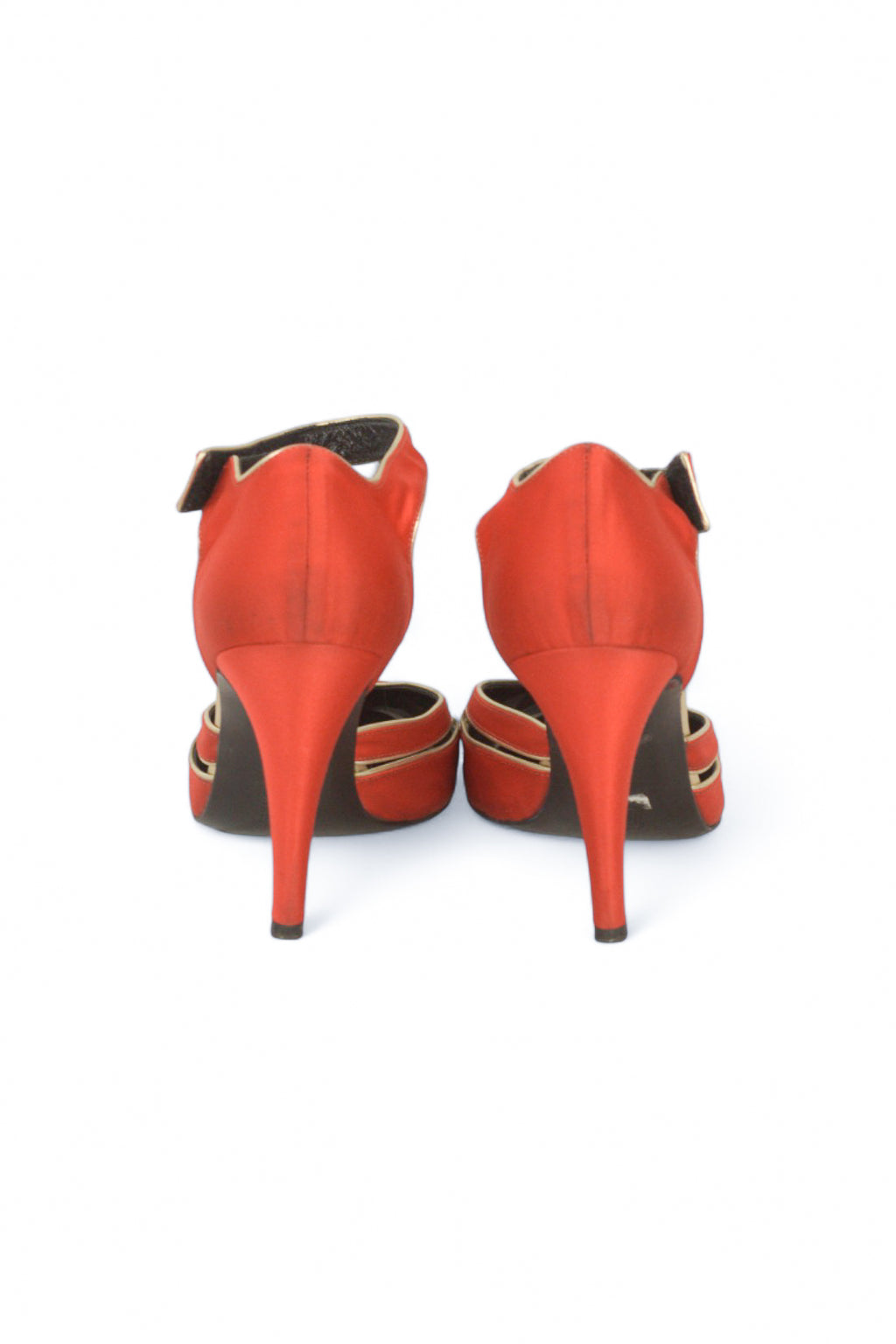 Orange Satin Heels with Ankle Velcro Strap
