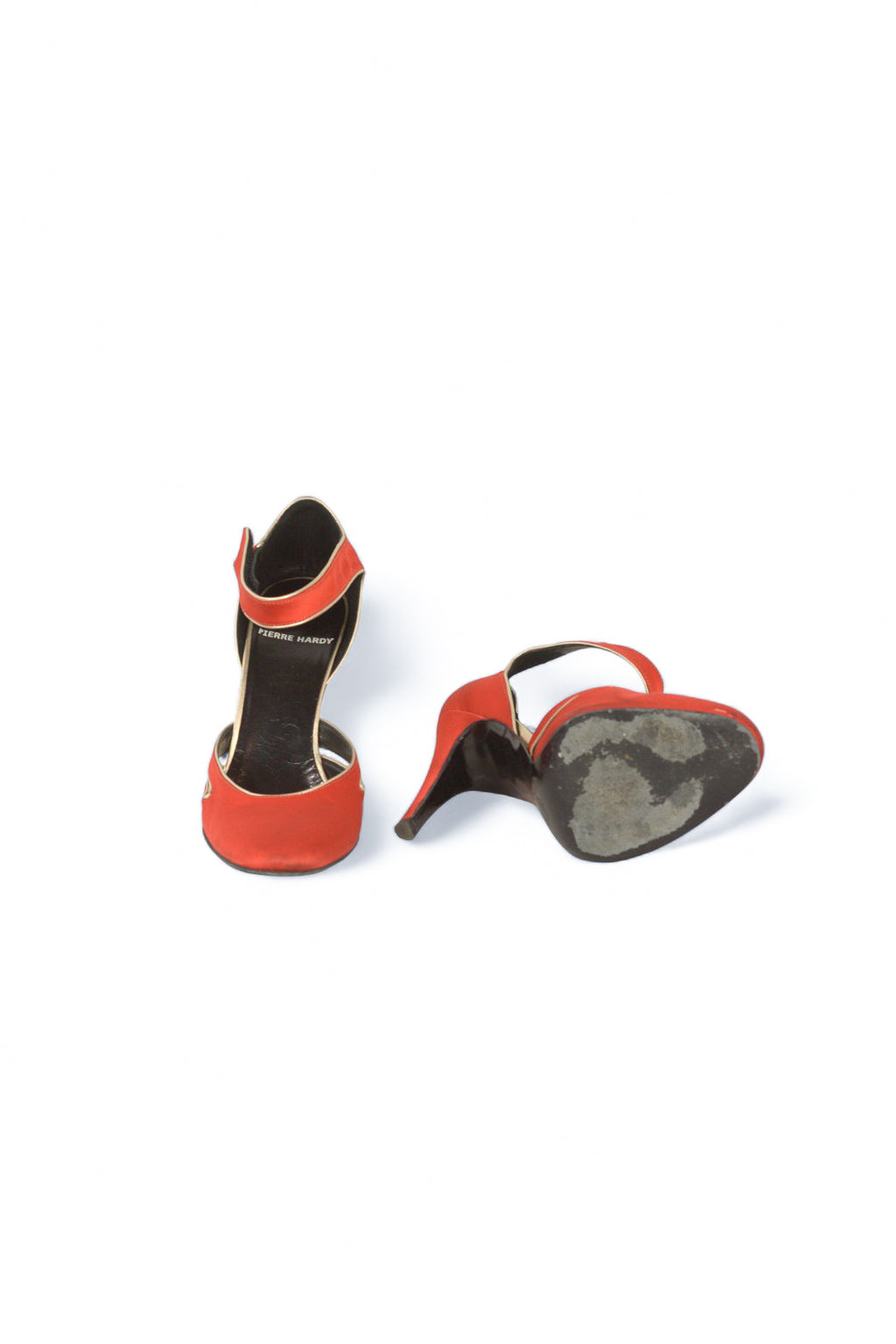 Orange Satin Heels with Ankle Velcro Strap