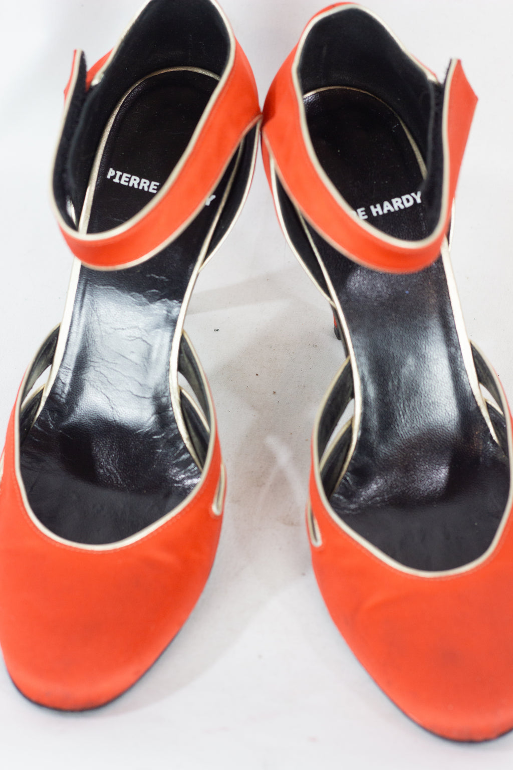 Orange Satin Heels with Ankle Velcro Strap