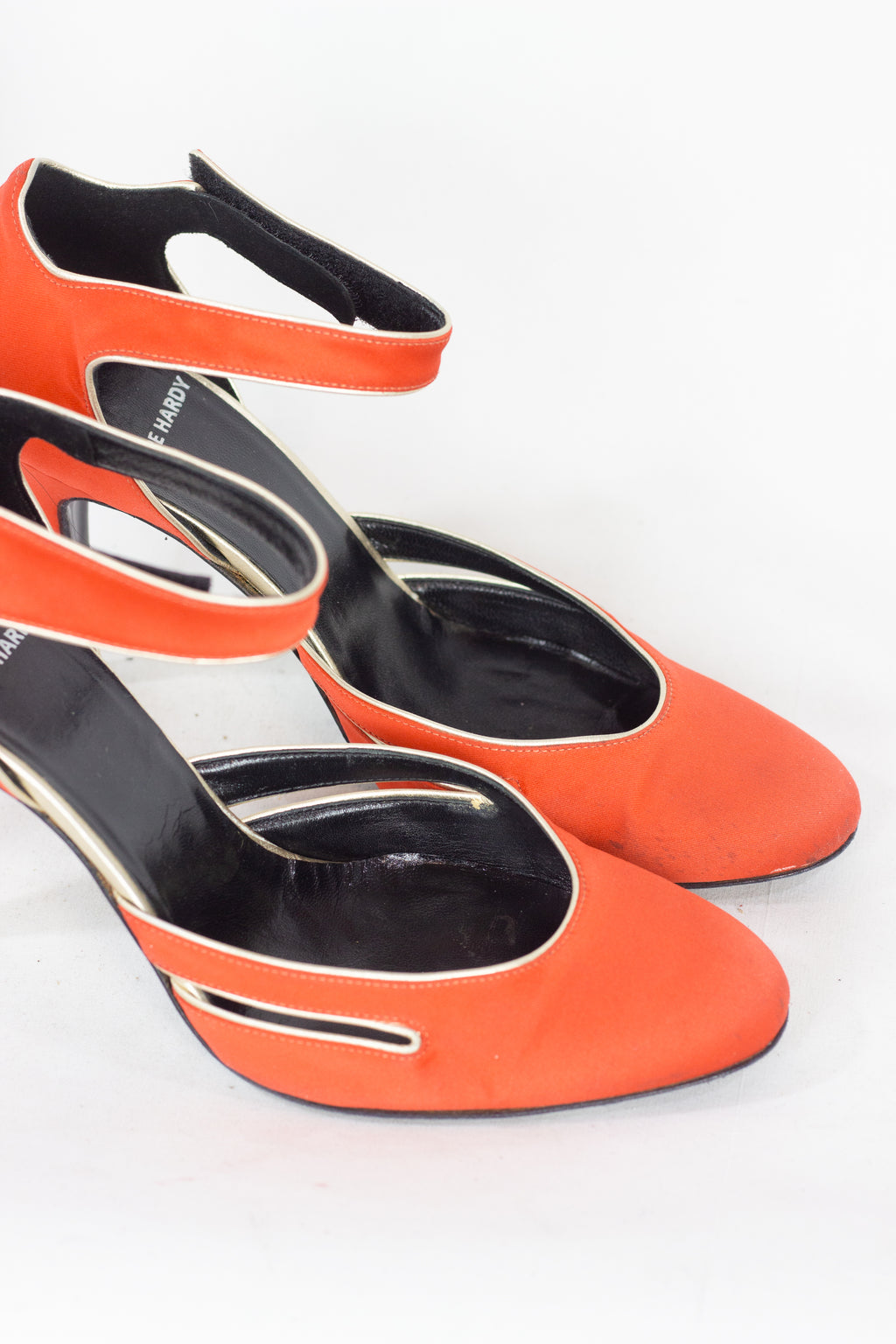 Orange Satin Heels with Ankle Velcro Strap