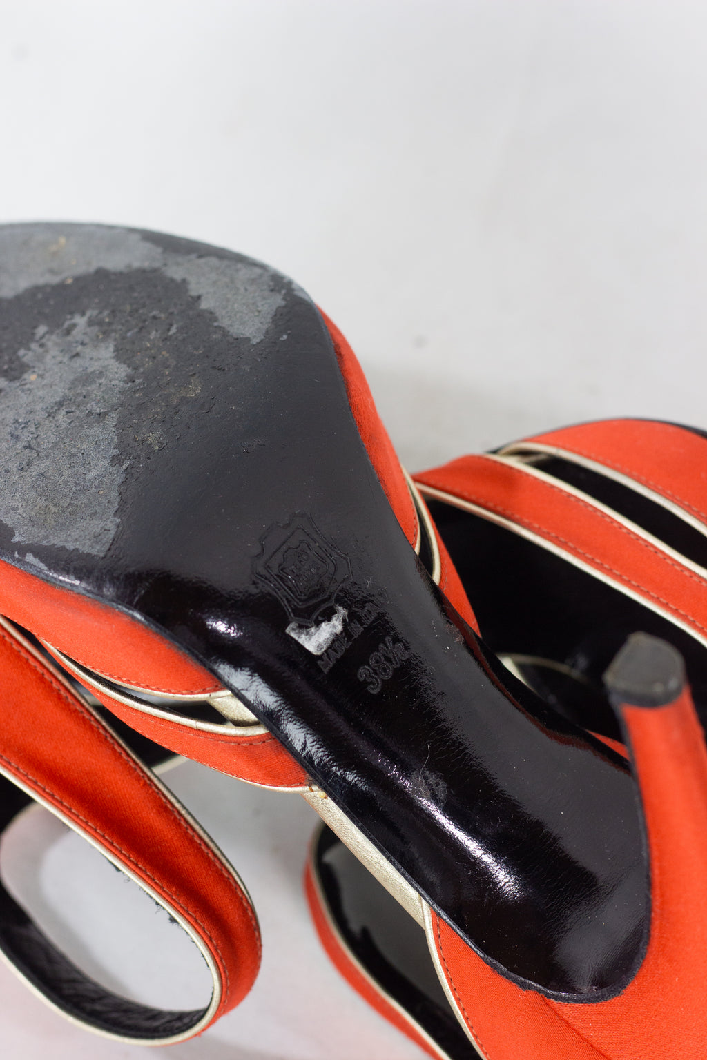 Orange Satin Heels with Ankle Velcro Strap