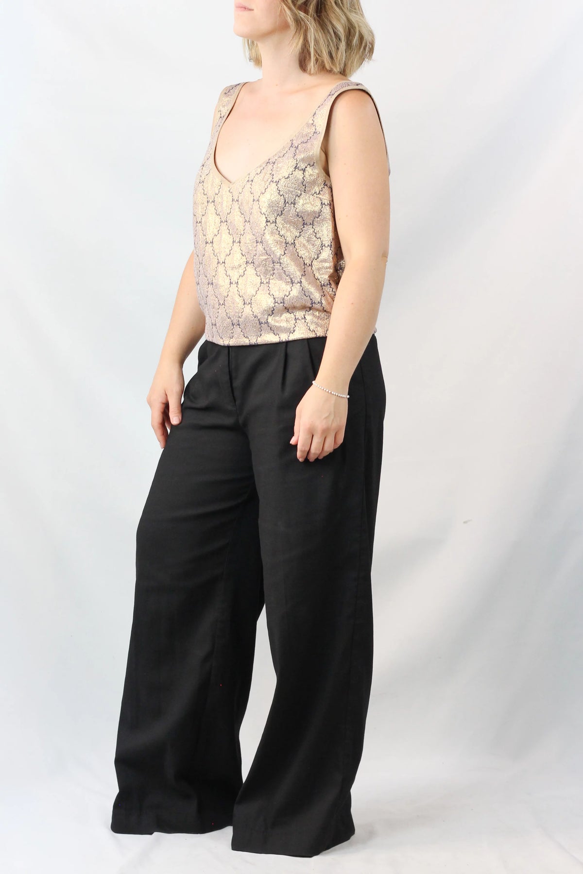 Gold Lamé Brocade V-Neck Tank Top SS2002