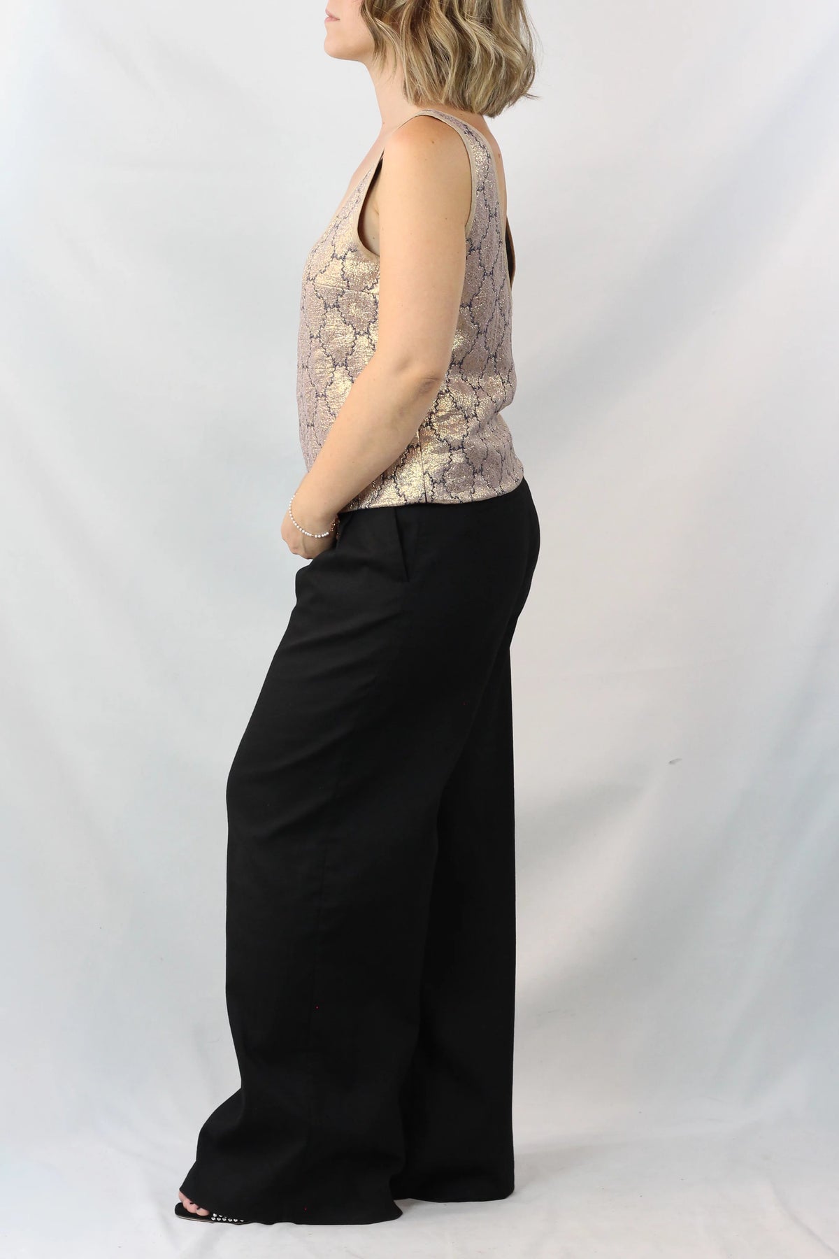 Gold Lamé Brocade V-Neck Tank Top SS2002