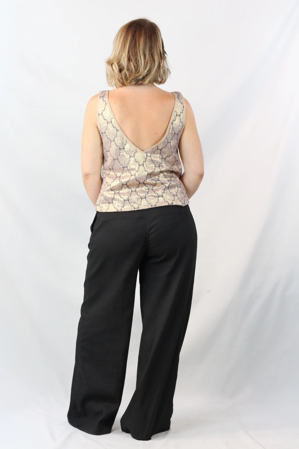 Gold Lamé Brocade V-Neck Tank Top SS2002