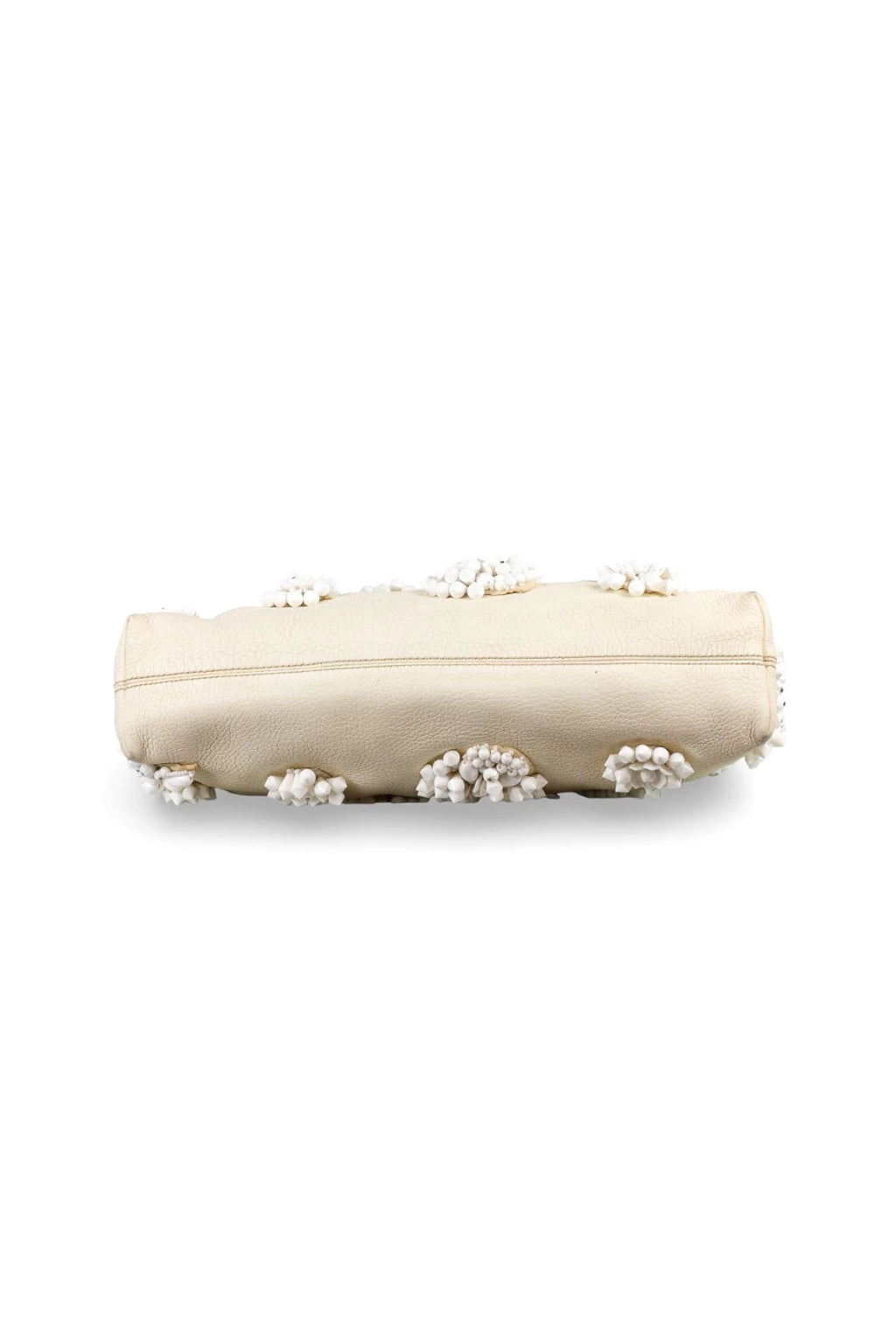 White Leather Shoulder Bag with Beaded Embellishment SS2003