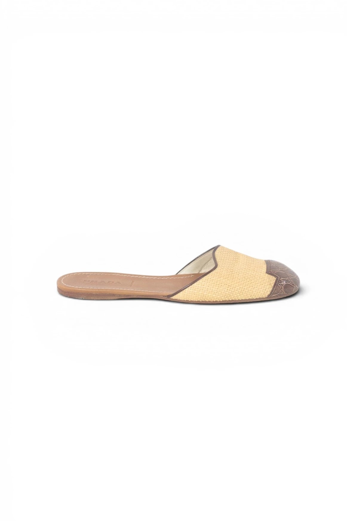 Raffia & Croc-Embossed Leather Flat Slippers
