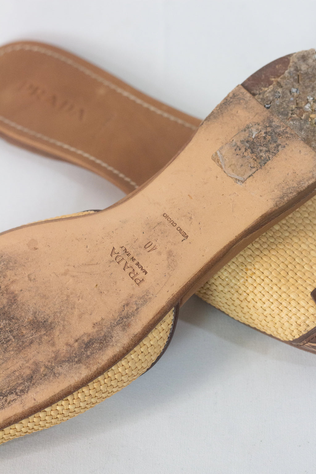 Raffia & Croc-Embossed Leather Flat Slippers