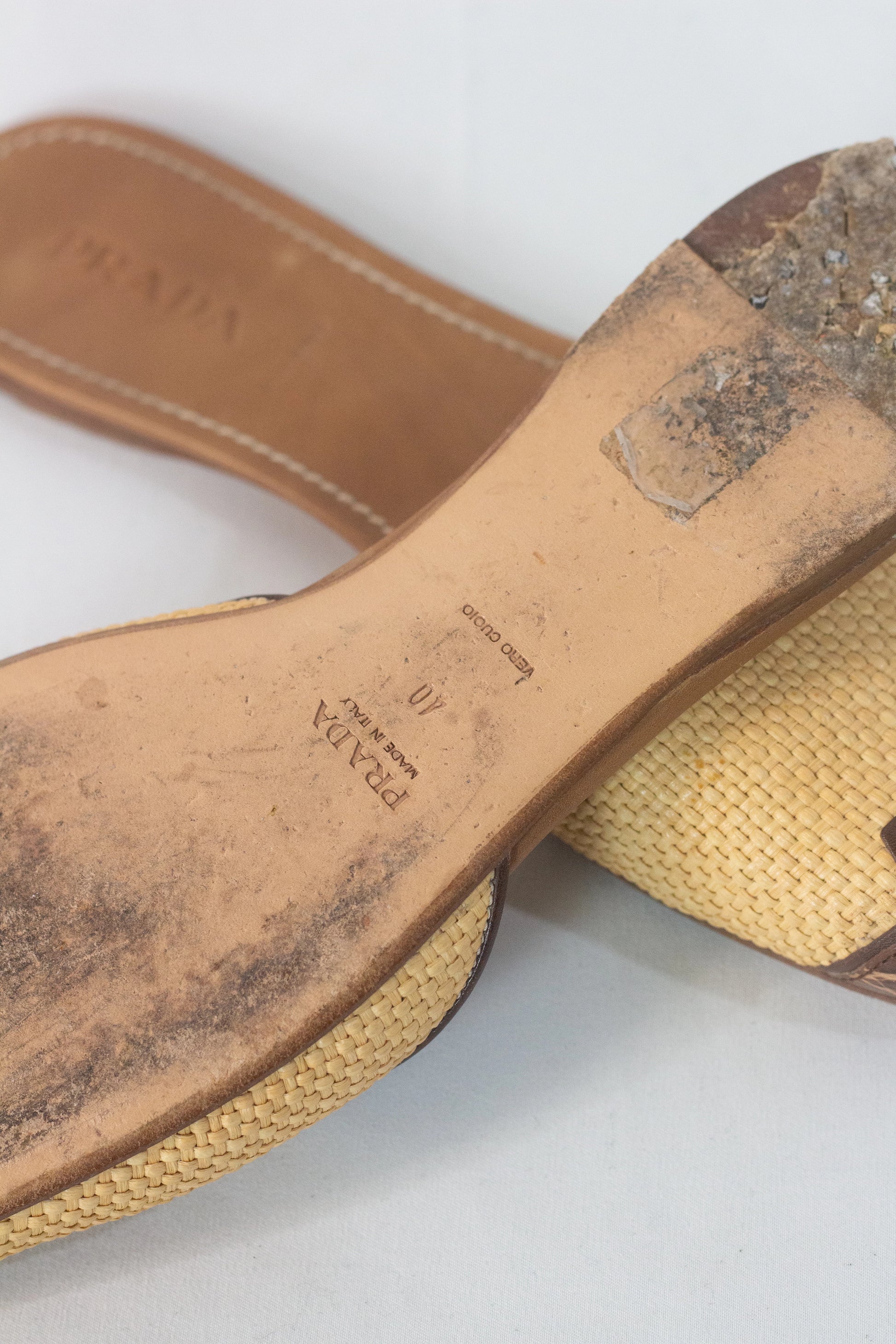 Raffia & Croc-Embossed Leather Flat Slippers