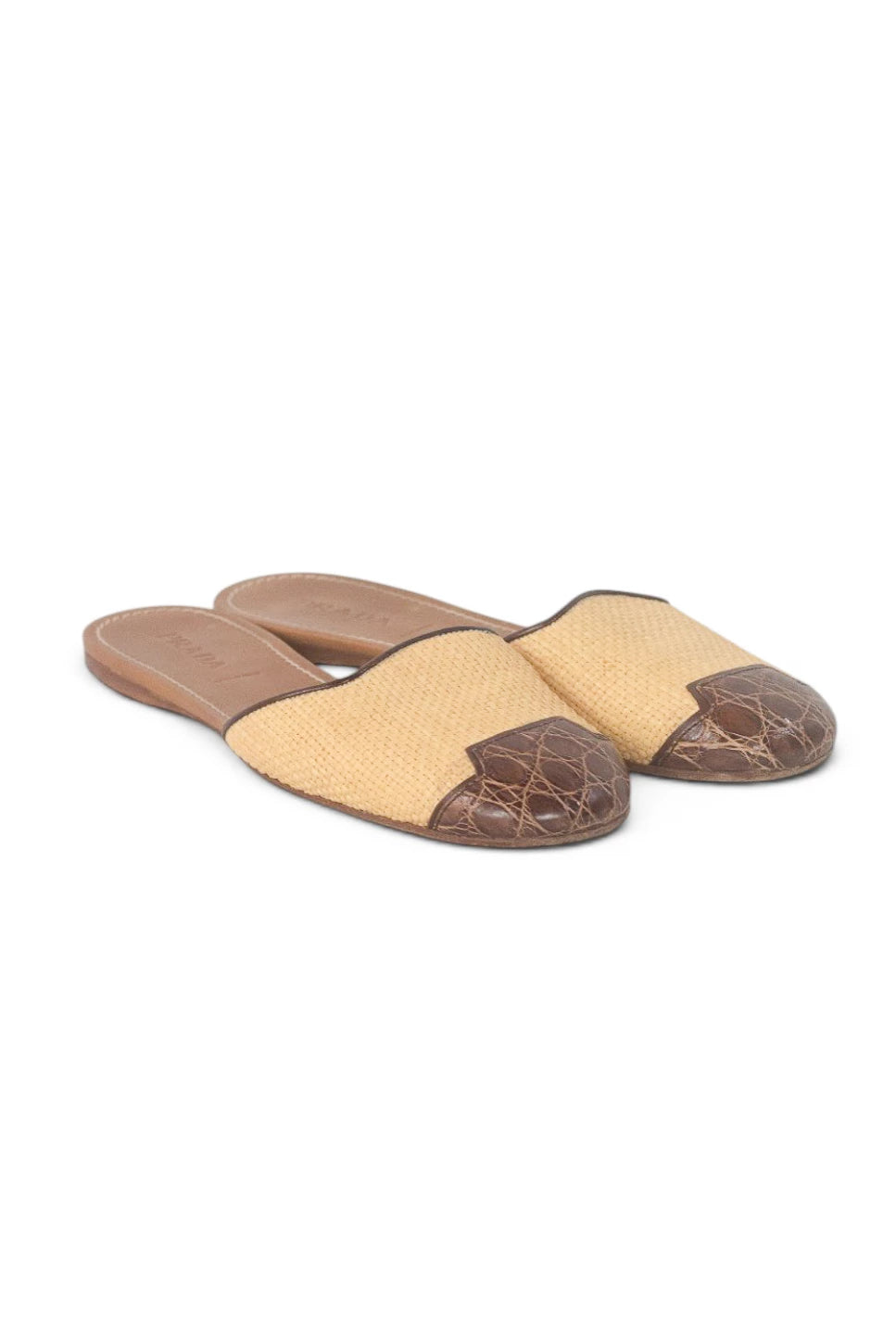 Raffia & Croc-Embossed Leather Flat Slippers
