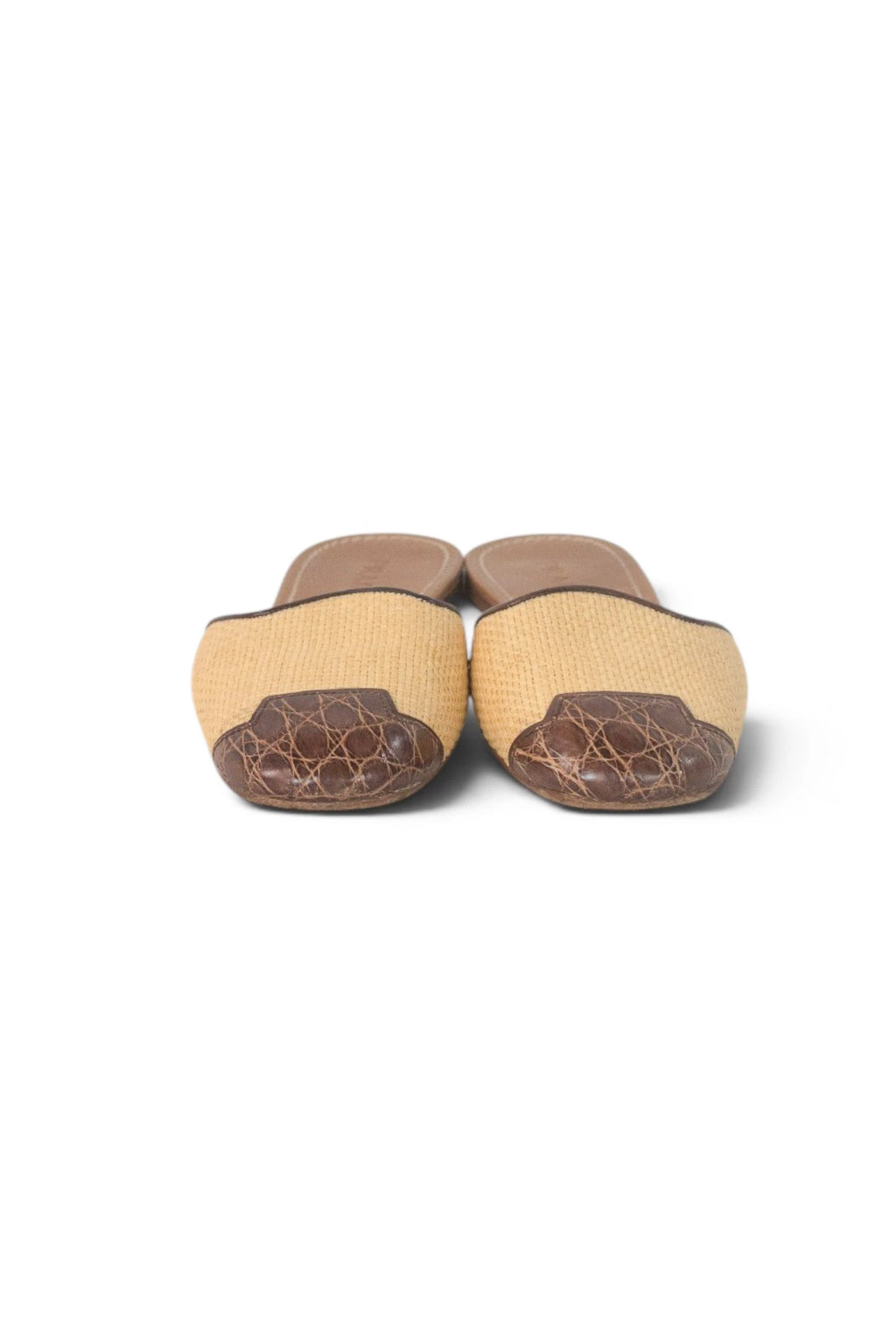 Raffia & Croc-Embossed Leather Flat Slippers