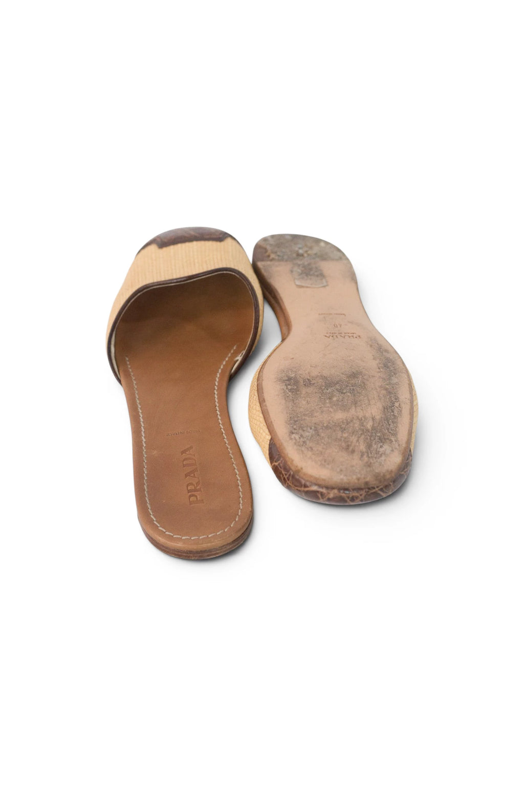 Raffia & Croc-Embossed Leather Flat Slippers