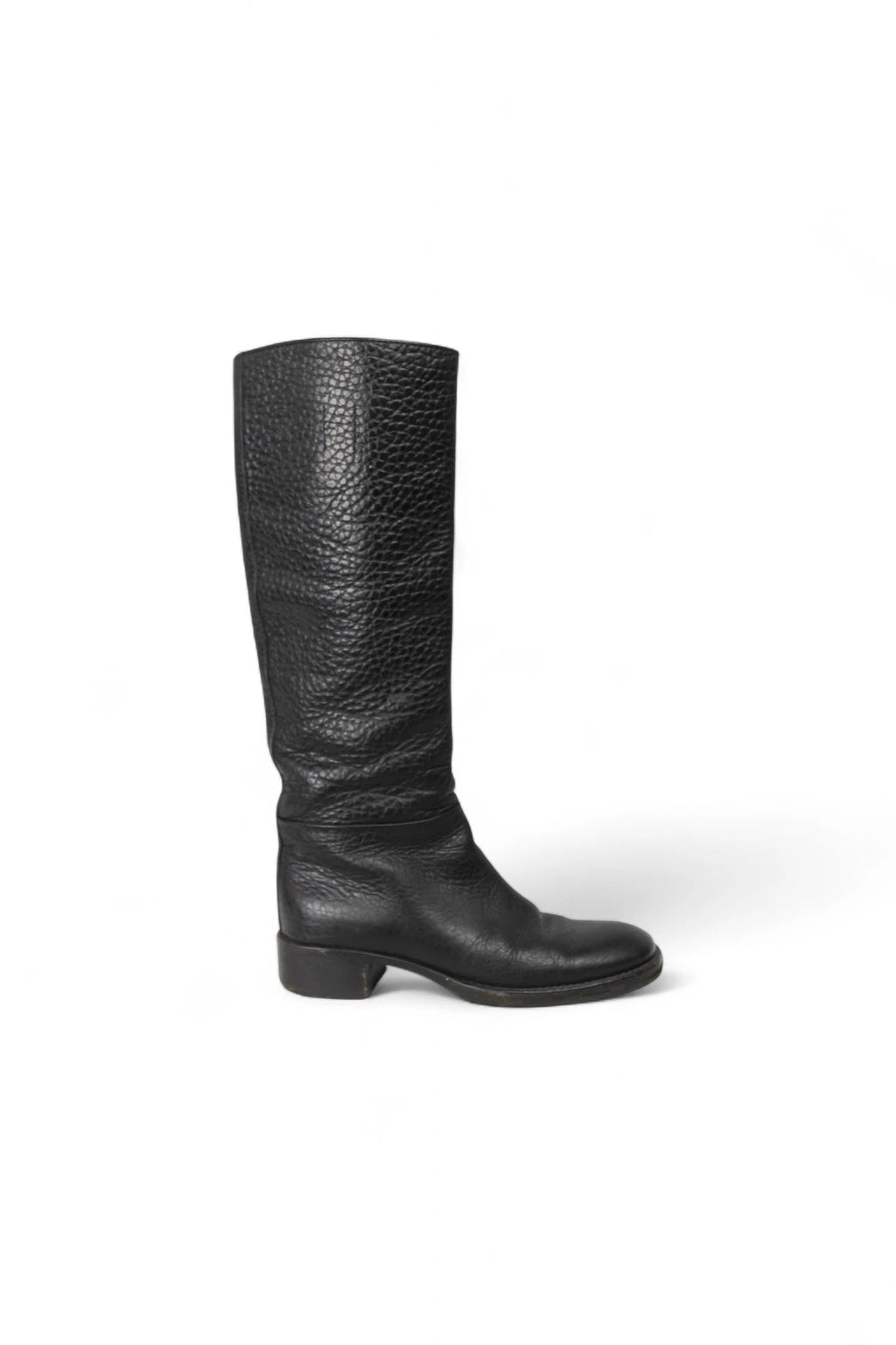 Black Textured Leather Riding Boots FW2003