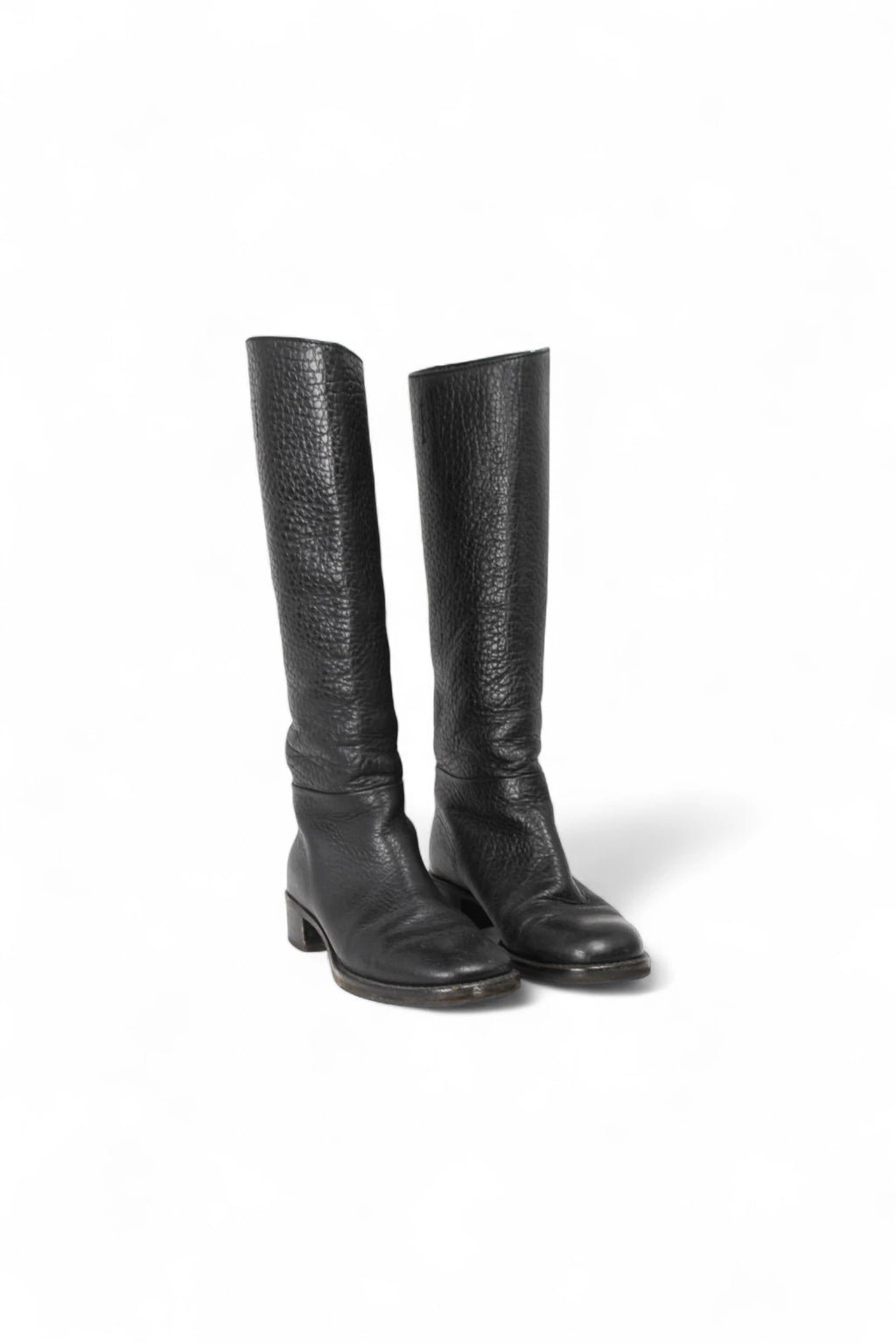Black Textured Leather Riding Boots FW2003
