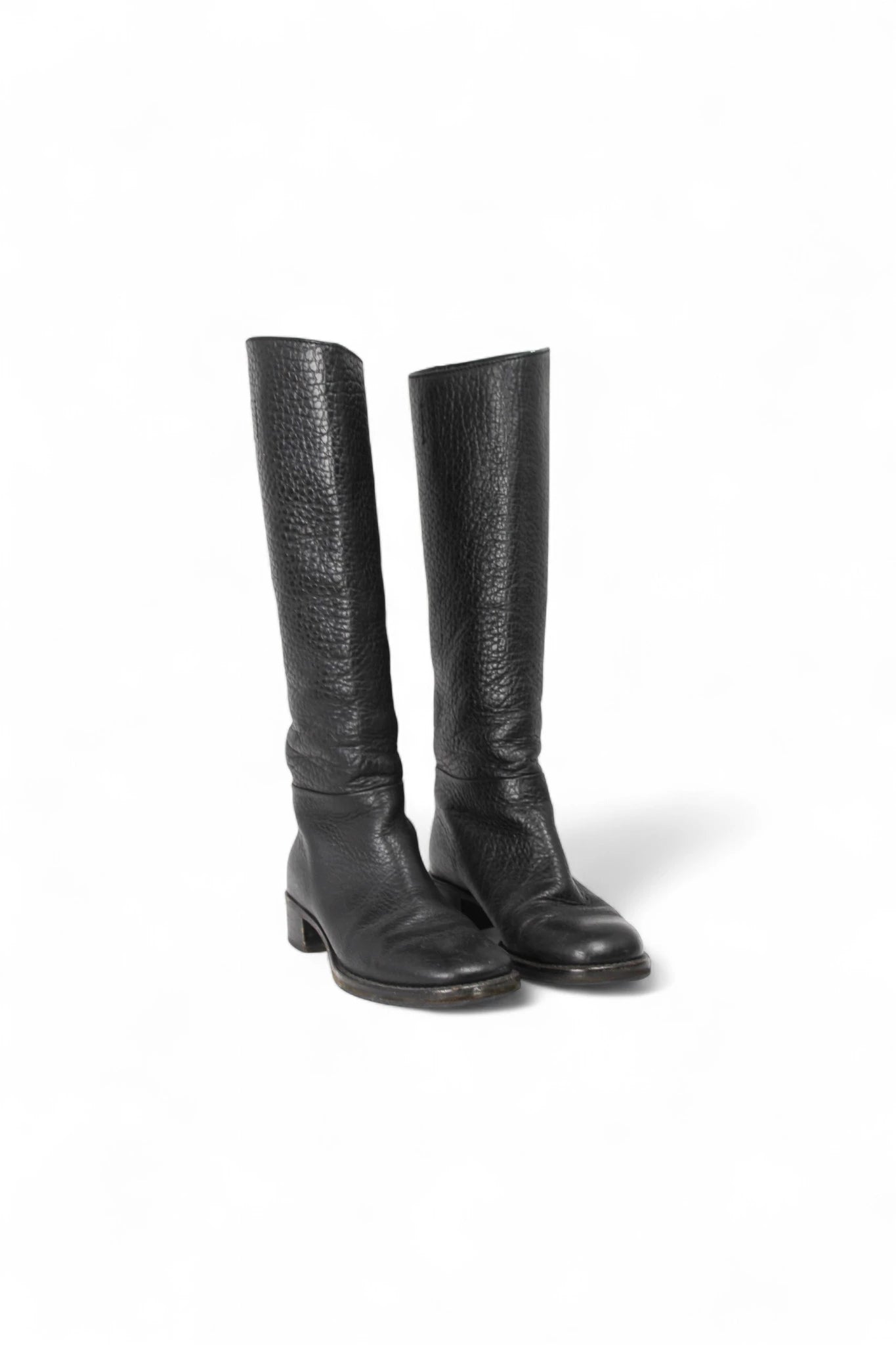 Black Textured Leather Riding Boots FW2003