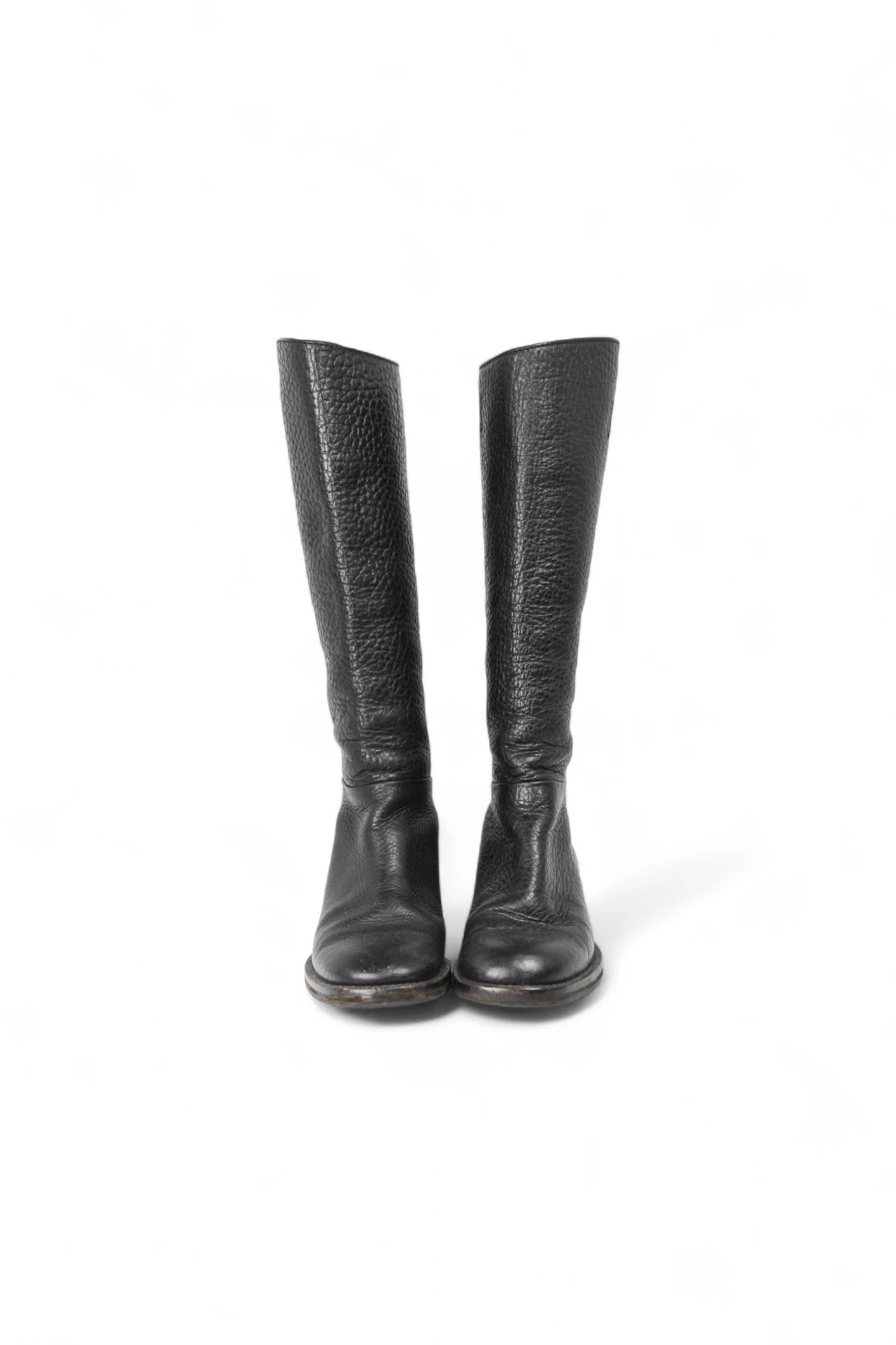 Black Textured Leather Riding Boots FW2003