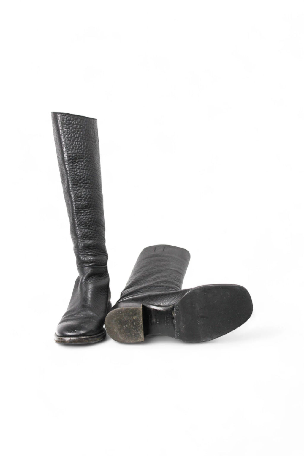 Black Textured Leather Riding Boots FW2003