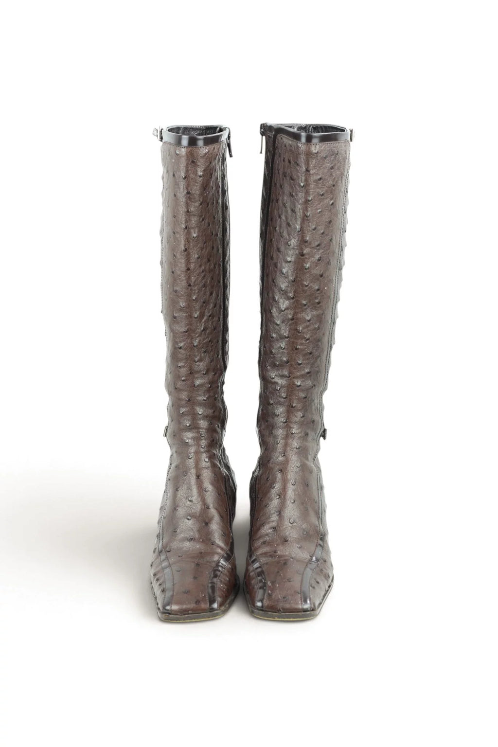 Ostrich Leather Knee-High Boots in Brown SS2000