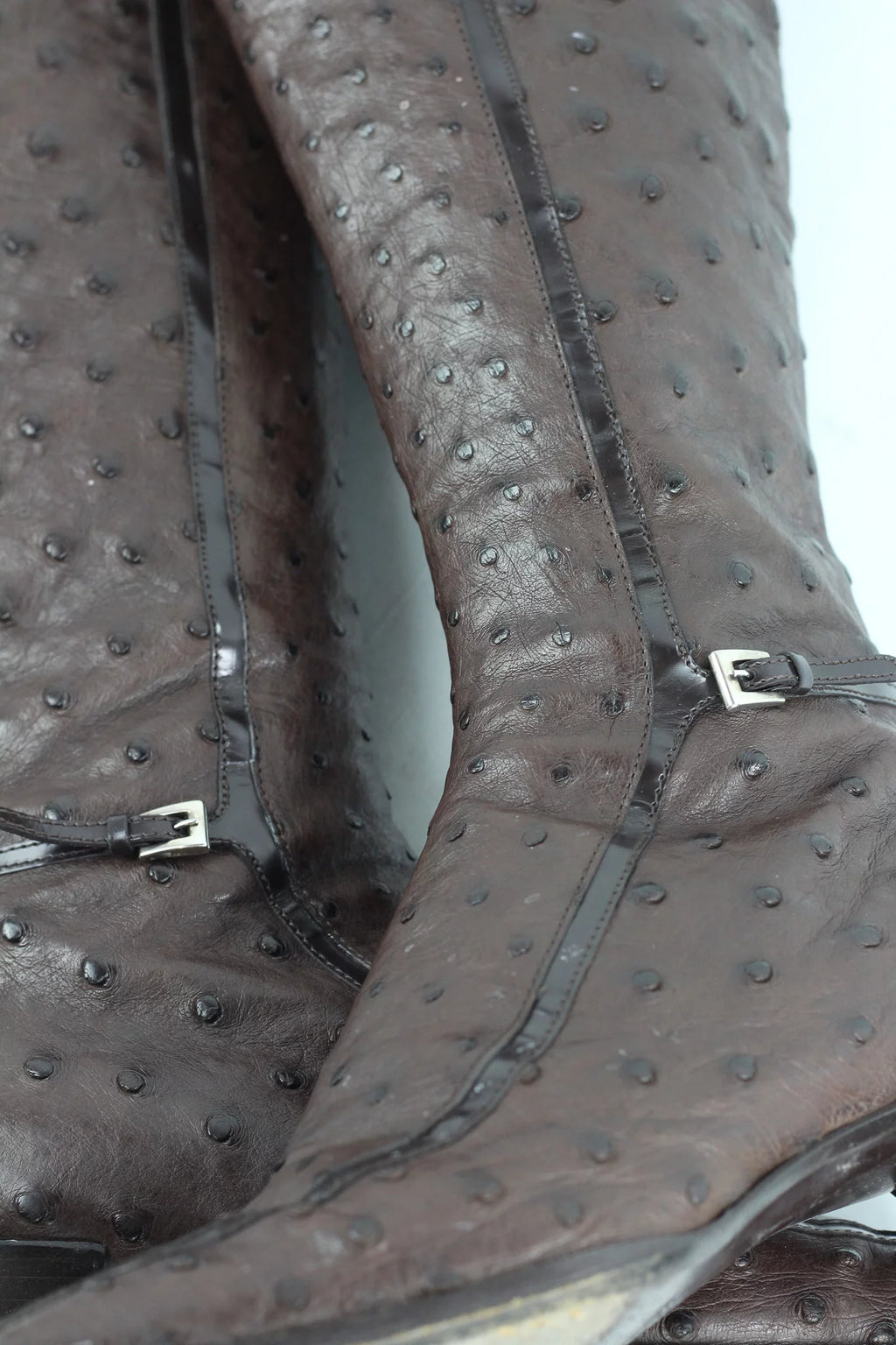 Ostrich Leather Knee-High Boots in Brown SS2000