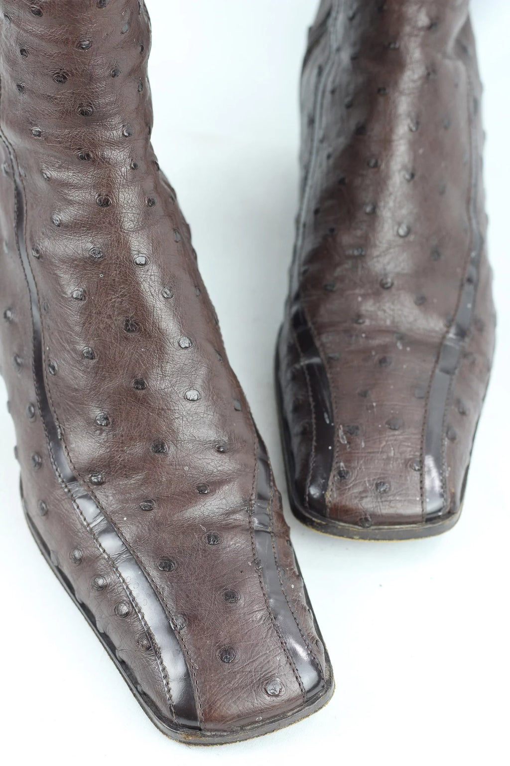 Ostrich Leather Knee-High Boots in Brown SS2000