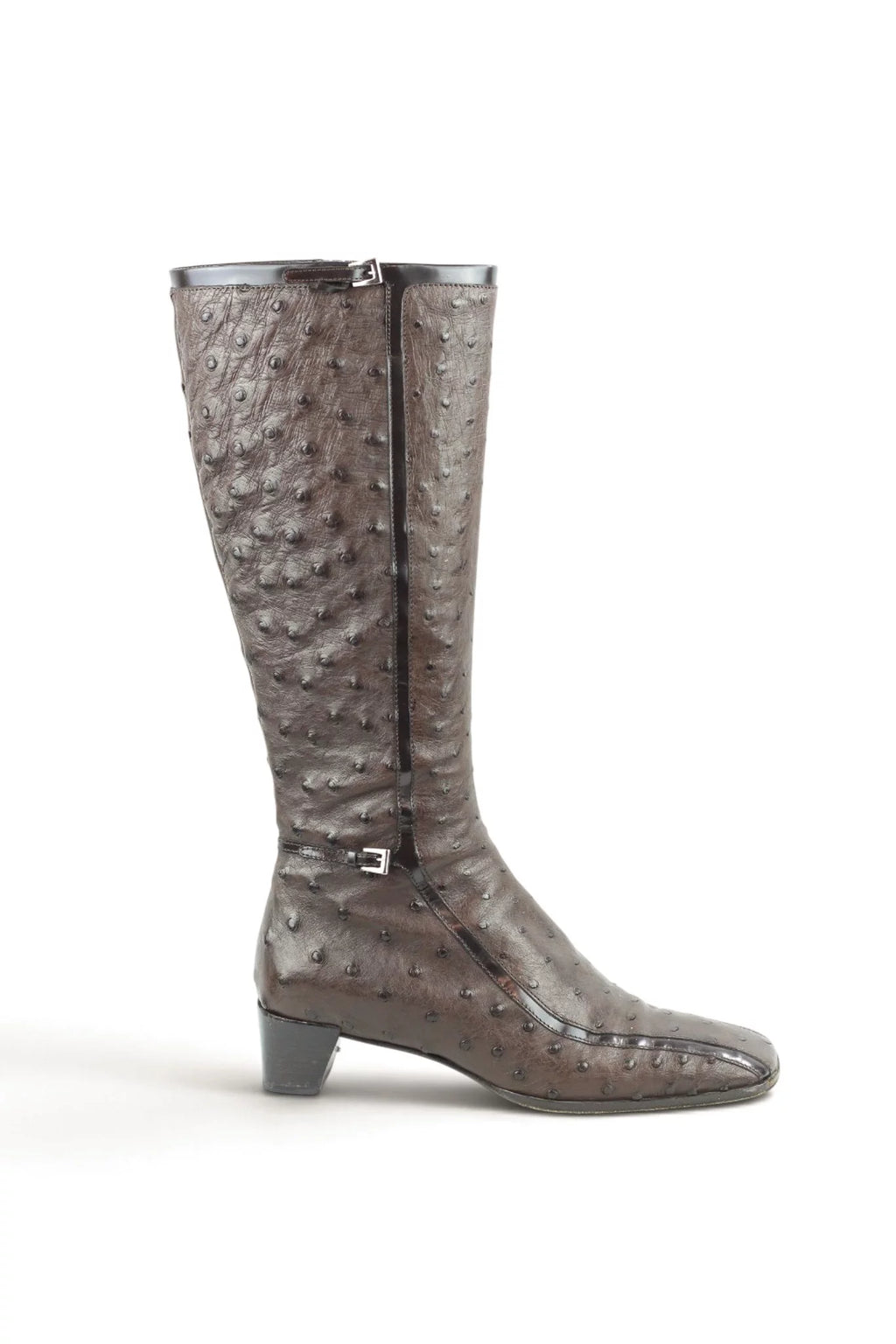 Ostrich Leather Knee-High Boots in Brown SS2000