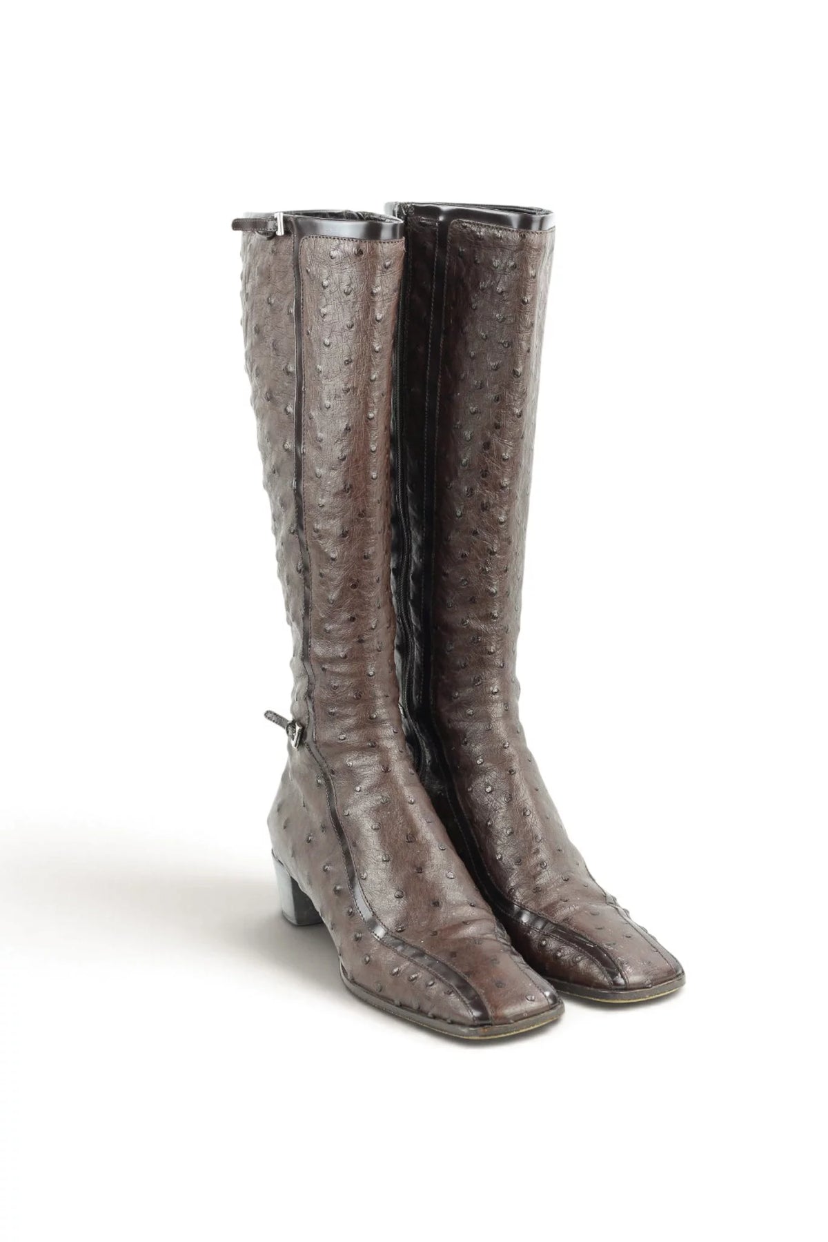 Ostrich Leather Knee-High Boots in Brown SS2000