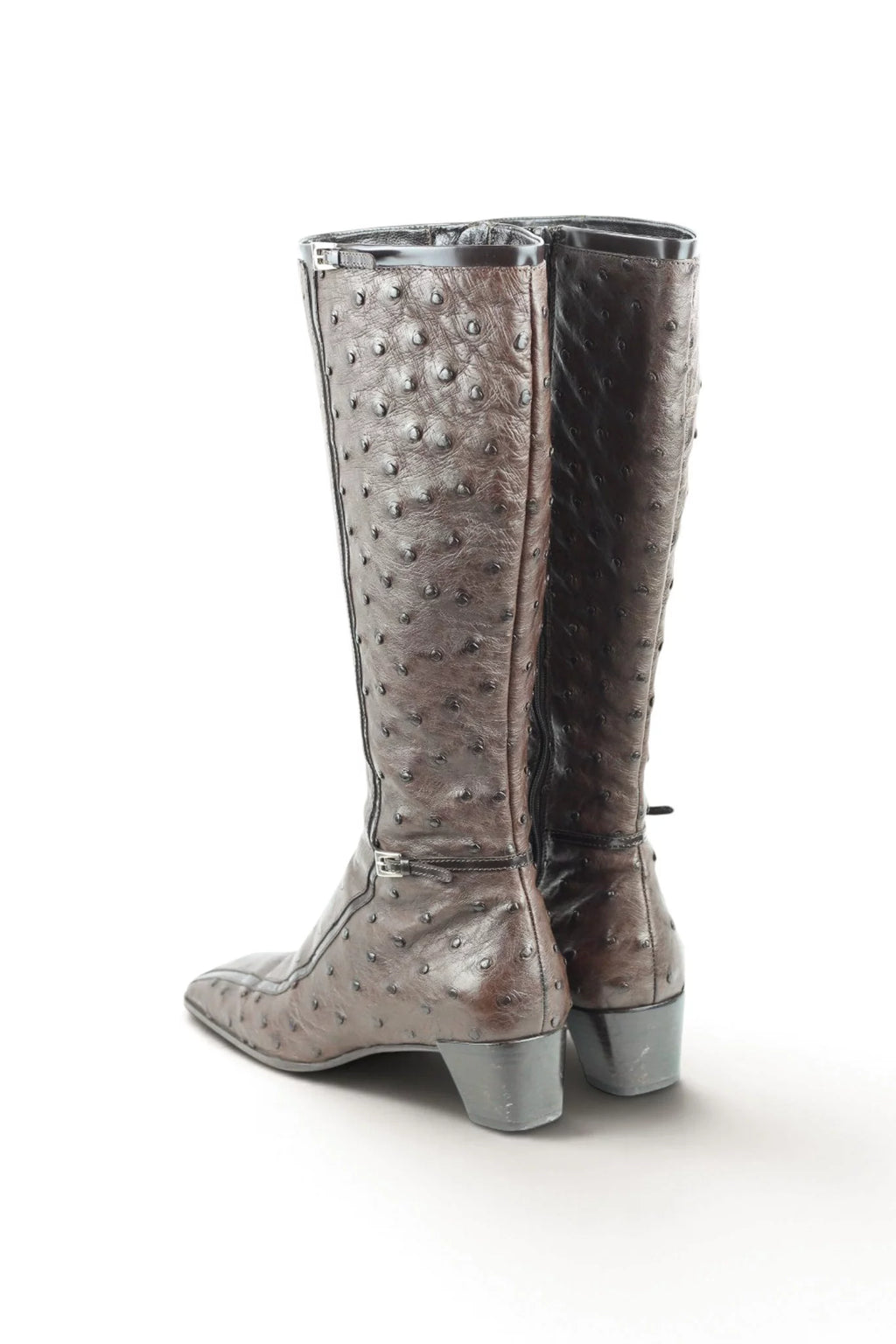 Ostrich Leather Knee-High Boots in Brown SS2000