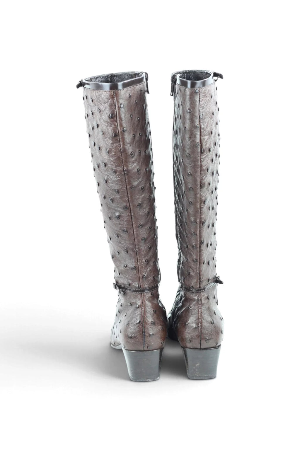 Ostrich Leather Knee-High Boots in Brown SS2000