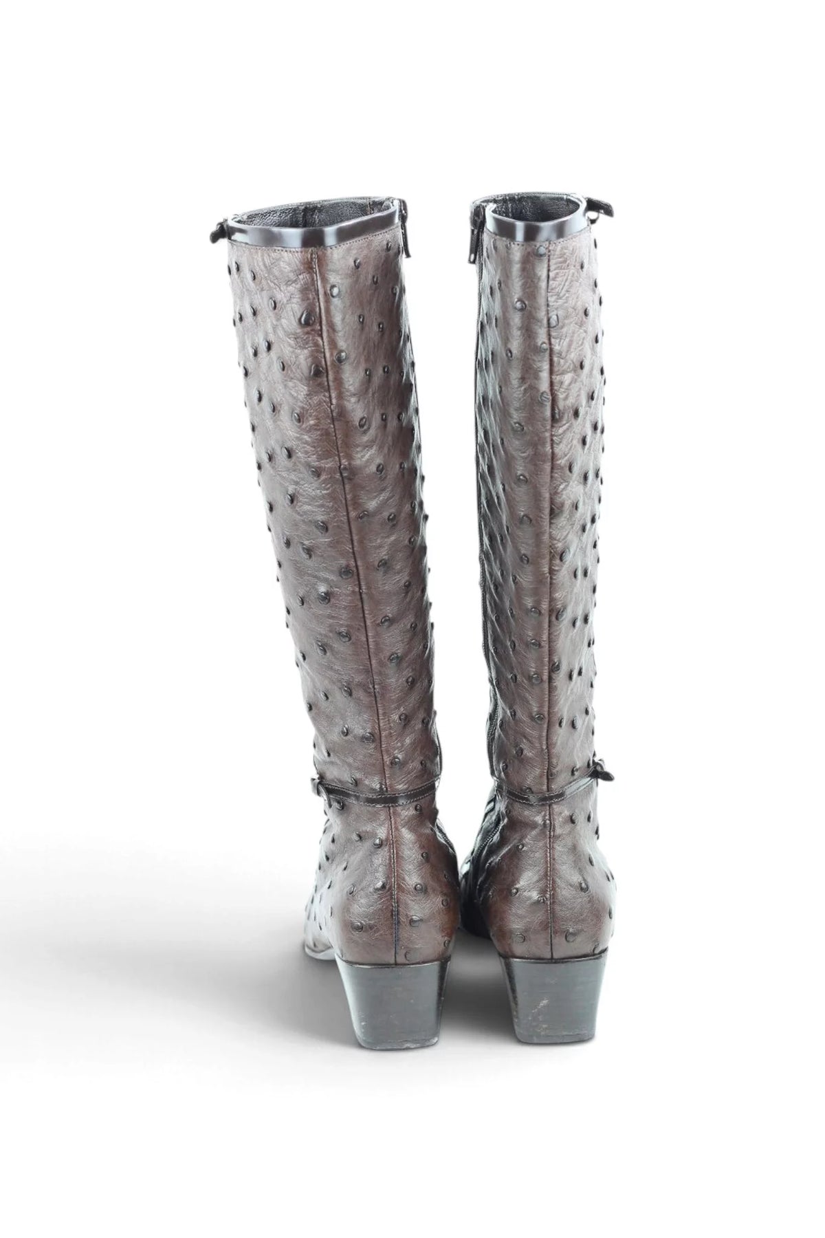Ostrich Leather Knee-High Boots in Brown SS2000