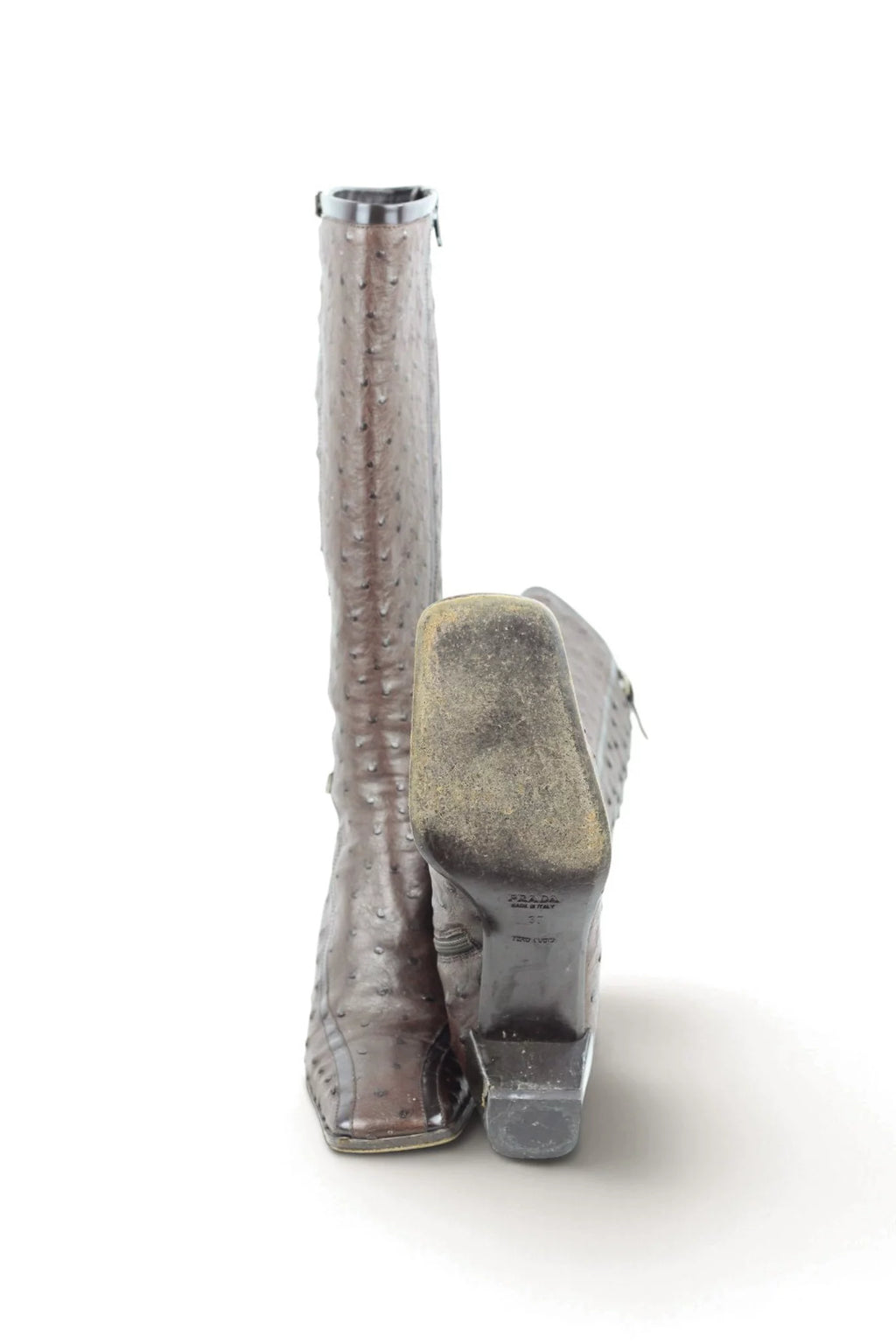 Ostrich Leather Knee-High Boots in Brown SS2000