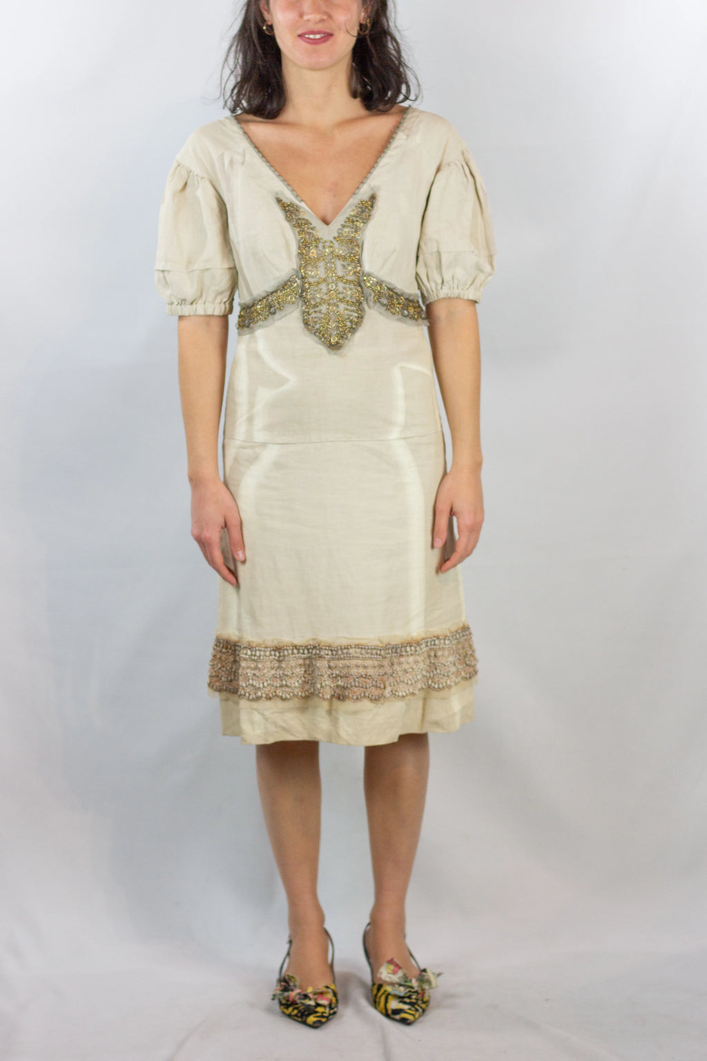 Cotton Linen Dress with Metallic Details SS2006