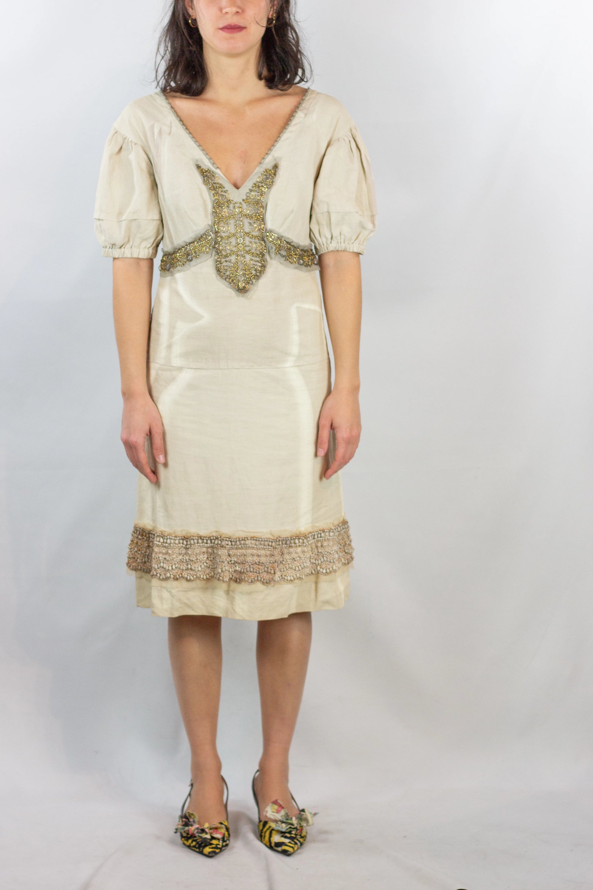 Cotton Linen Dress with Metallic Details SS2006 MALISTO Cotton Linen Dress with Metallic Details SS2006 MALISTO