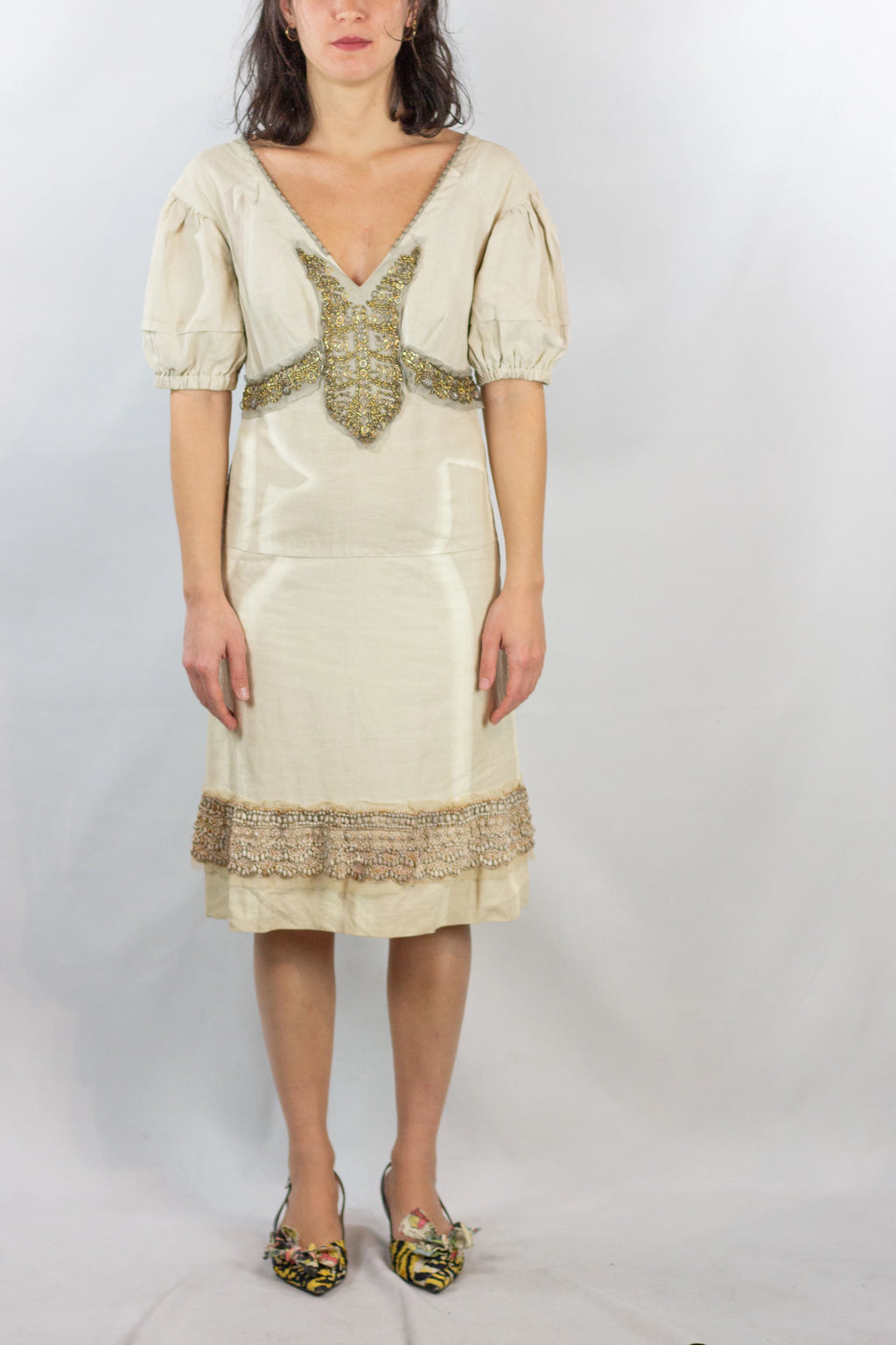 Cotton Linen Dress with Metallic Details SS2006
