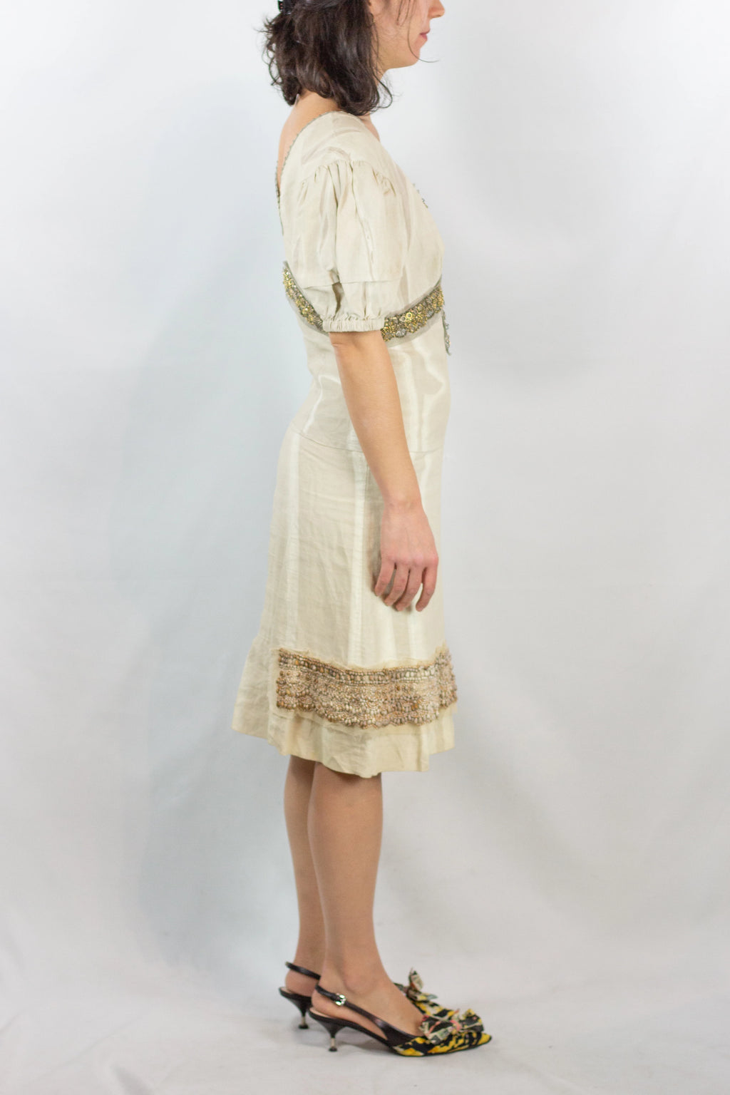 Cotton Linen Dress with Metallic Details SS2006