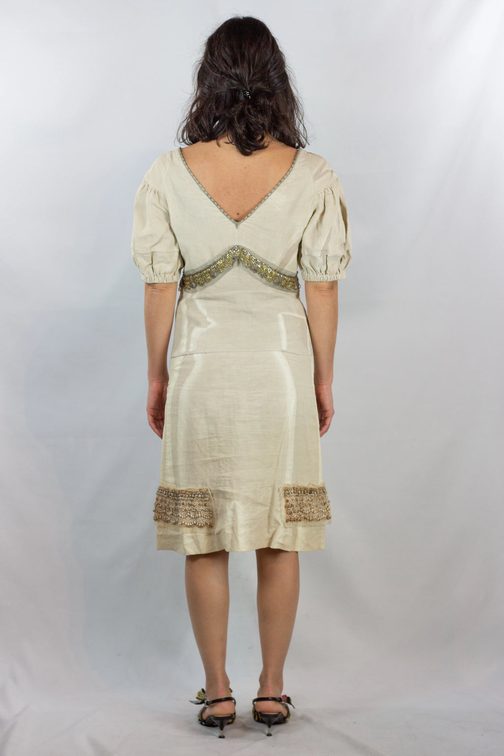 Cotton Linen Dress with Metallic Details SS2006