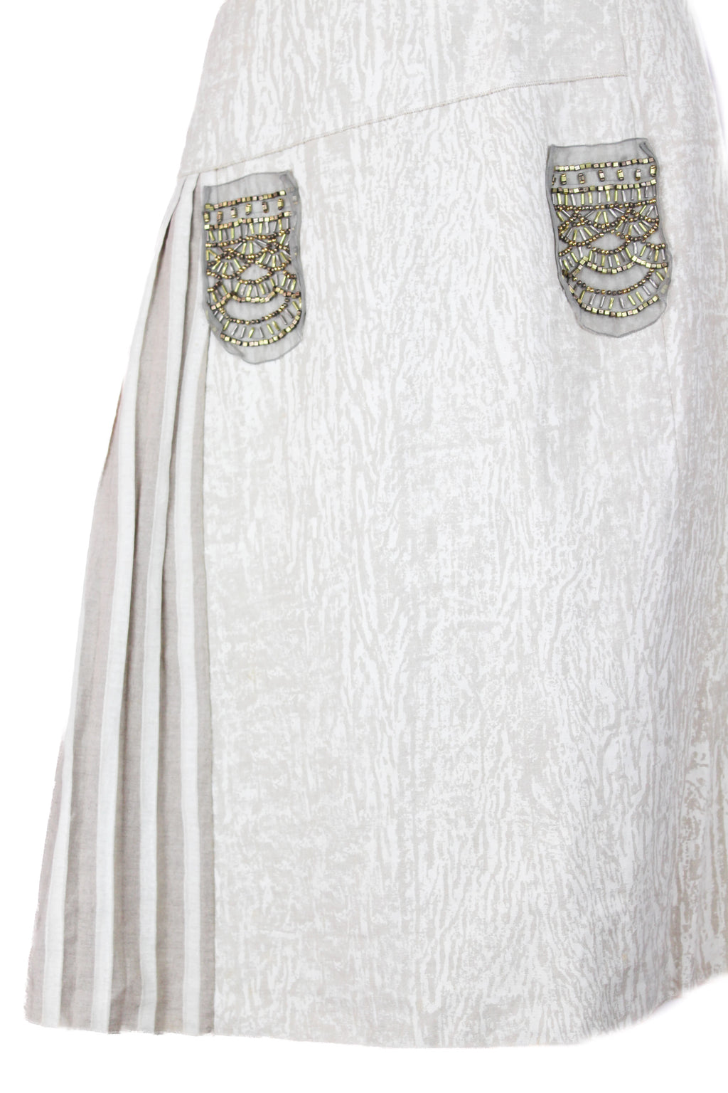 Linen Skirt with Asymmetric Pleats and Beaded Details SS2006