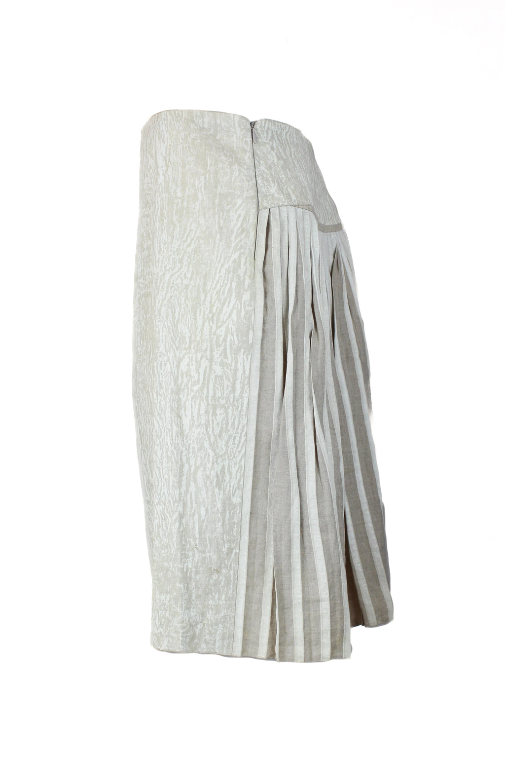 Linen Skirt with Asymmetric Pleats and Beaded Details SS2006