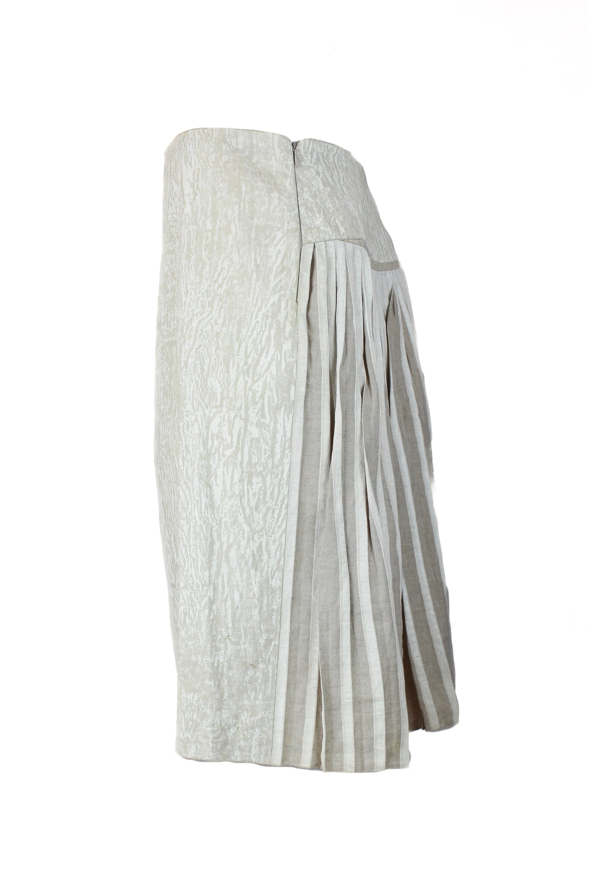 Linen Skirt with Asymmetric Pleats and Beaded Details SS2006